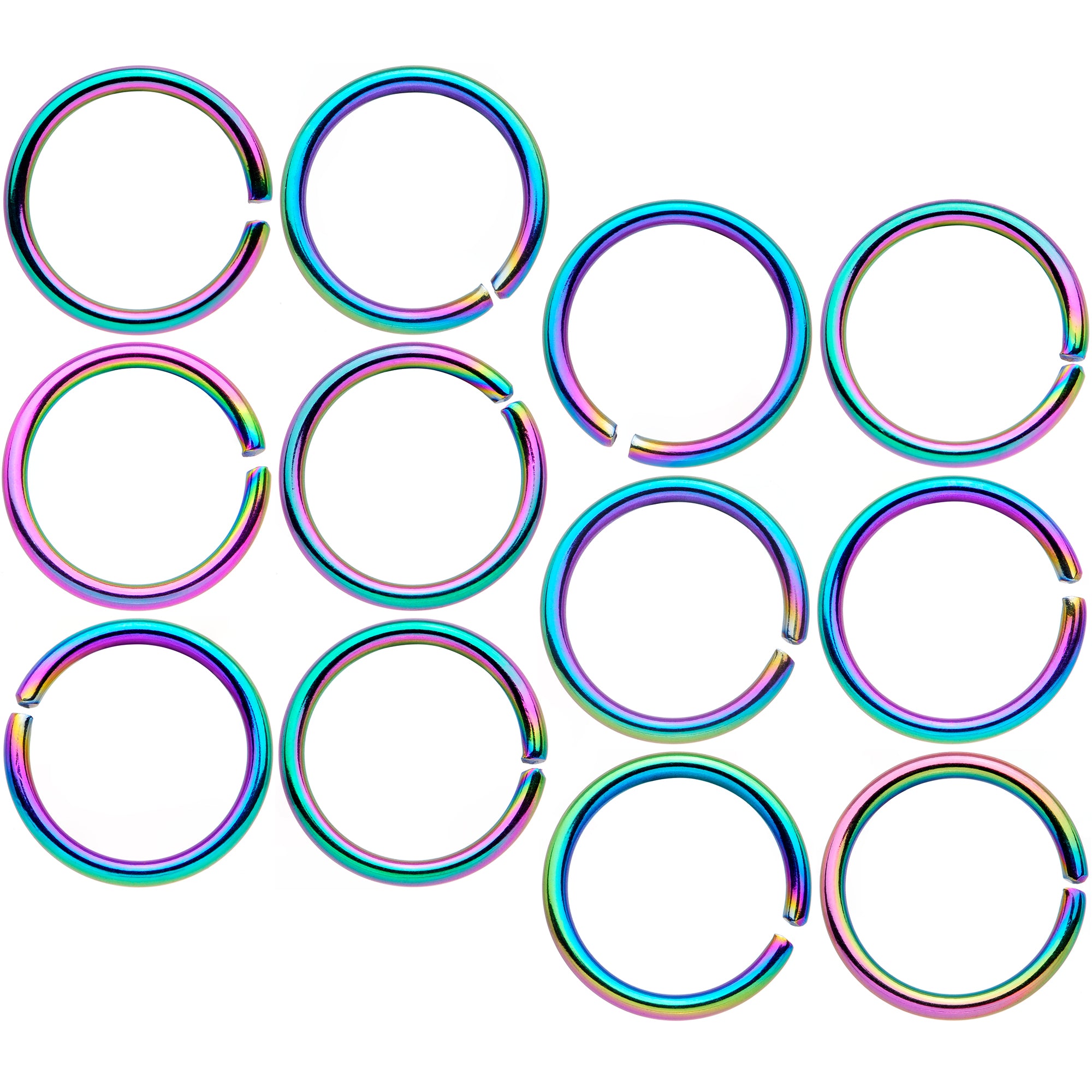 18G 5/16 Rainbow Anodized Seamless Nose Hoop Set of 12