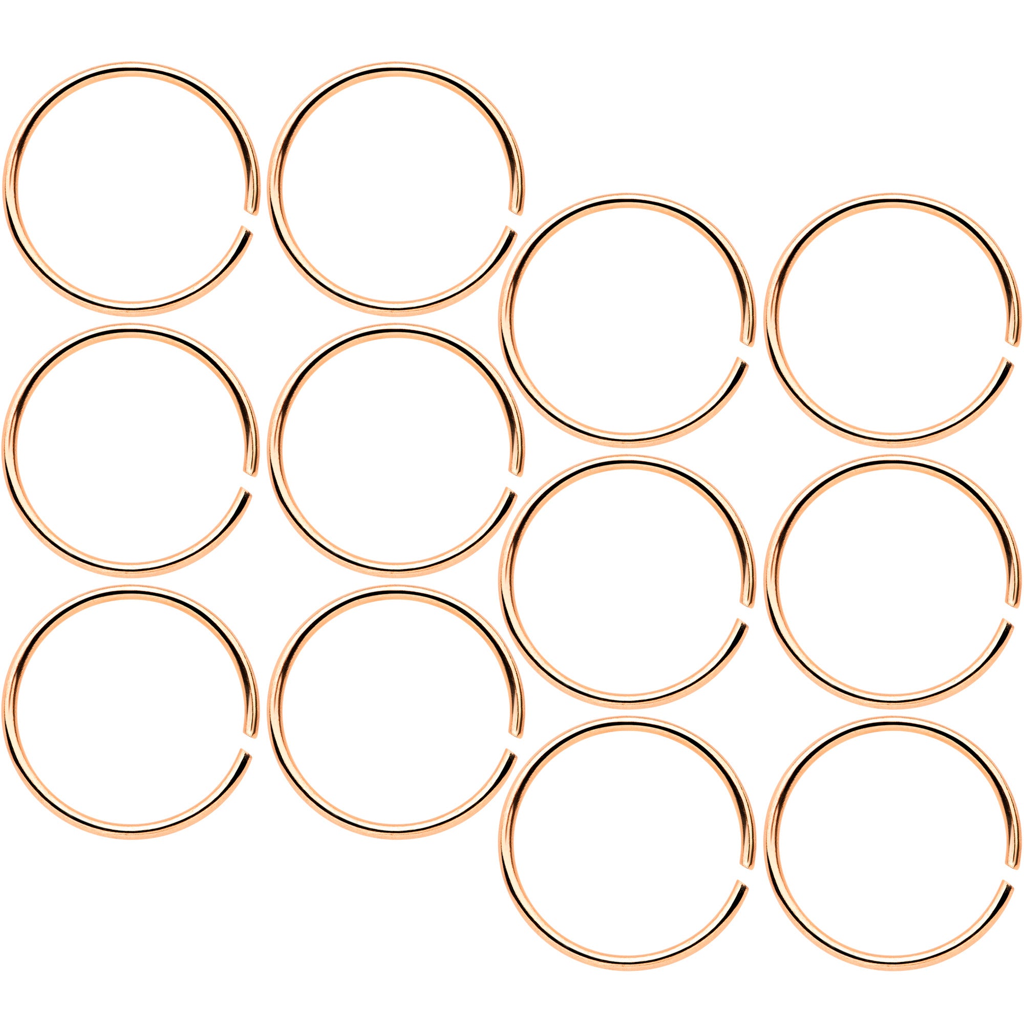 22G 5/16 Rose Gold Tone Anodized Seamless Circular Ring Set of 12