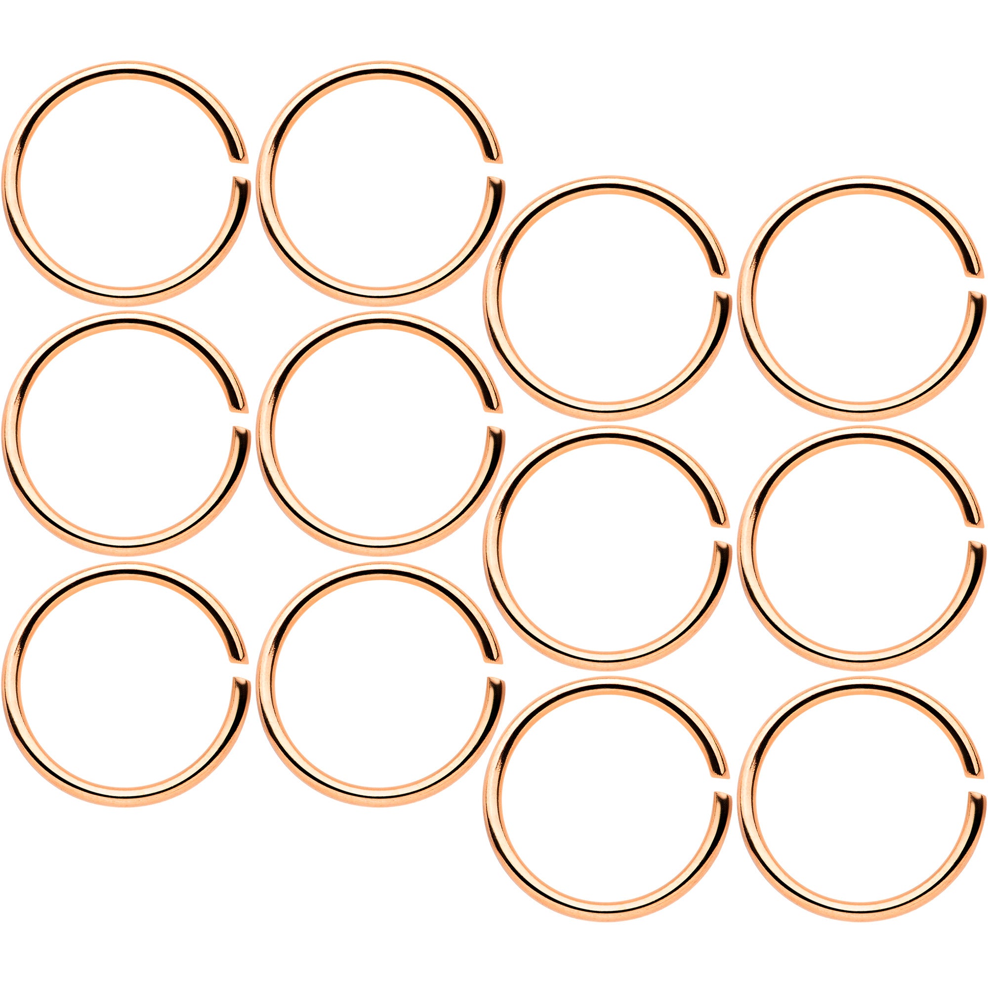 20G 5/16 Rose Gold Tone Anodized Seamless Circular Ring Set of 12