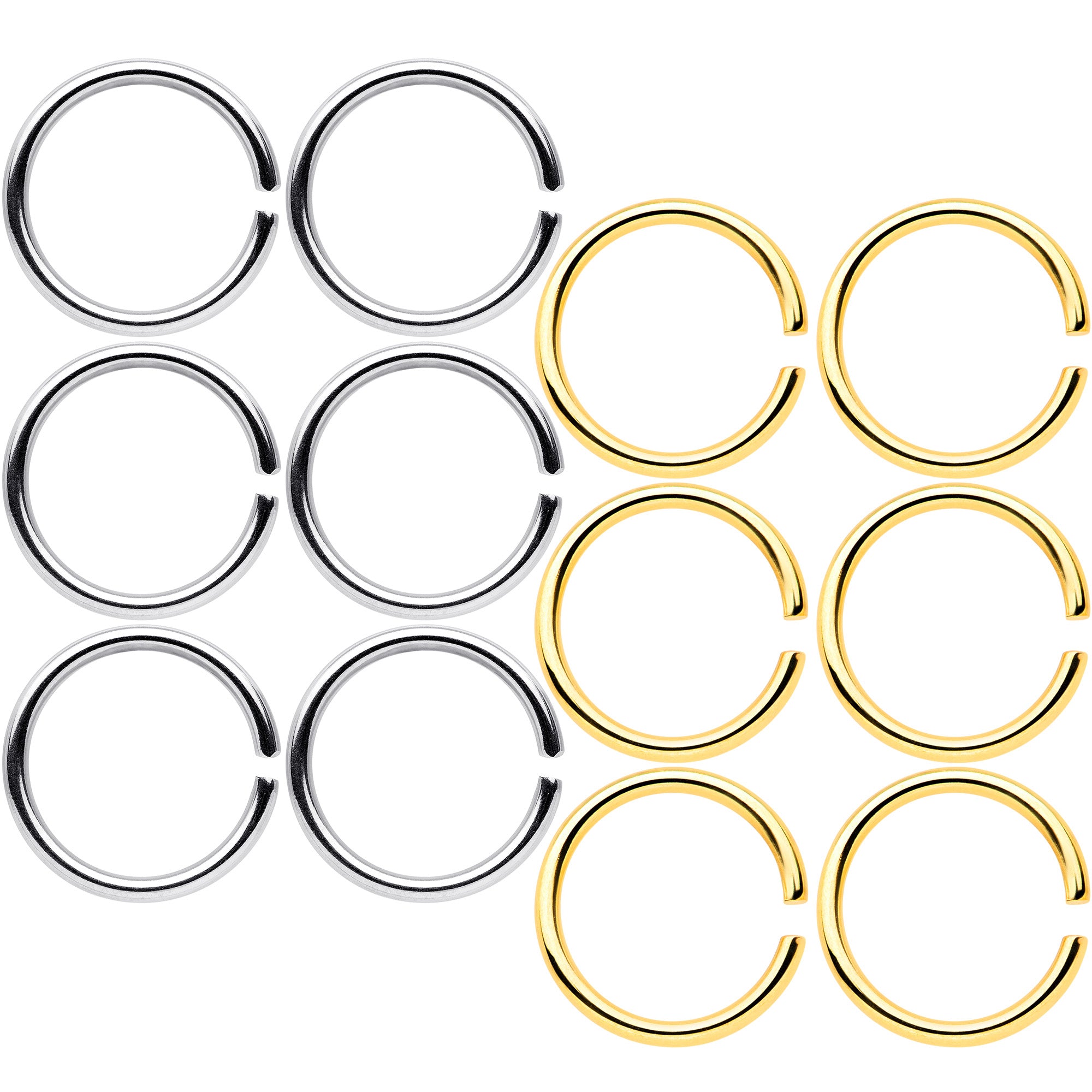 18G 5/16 Steel Gold Tone Anodized Seamless Circular Ring Set of 12