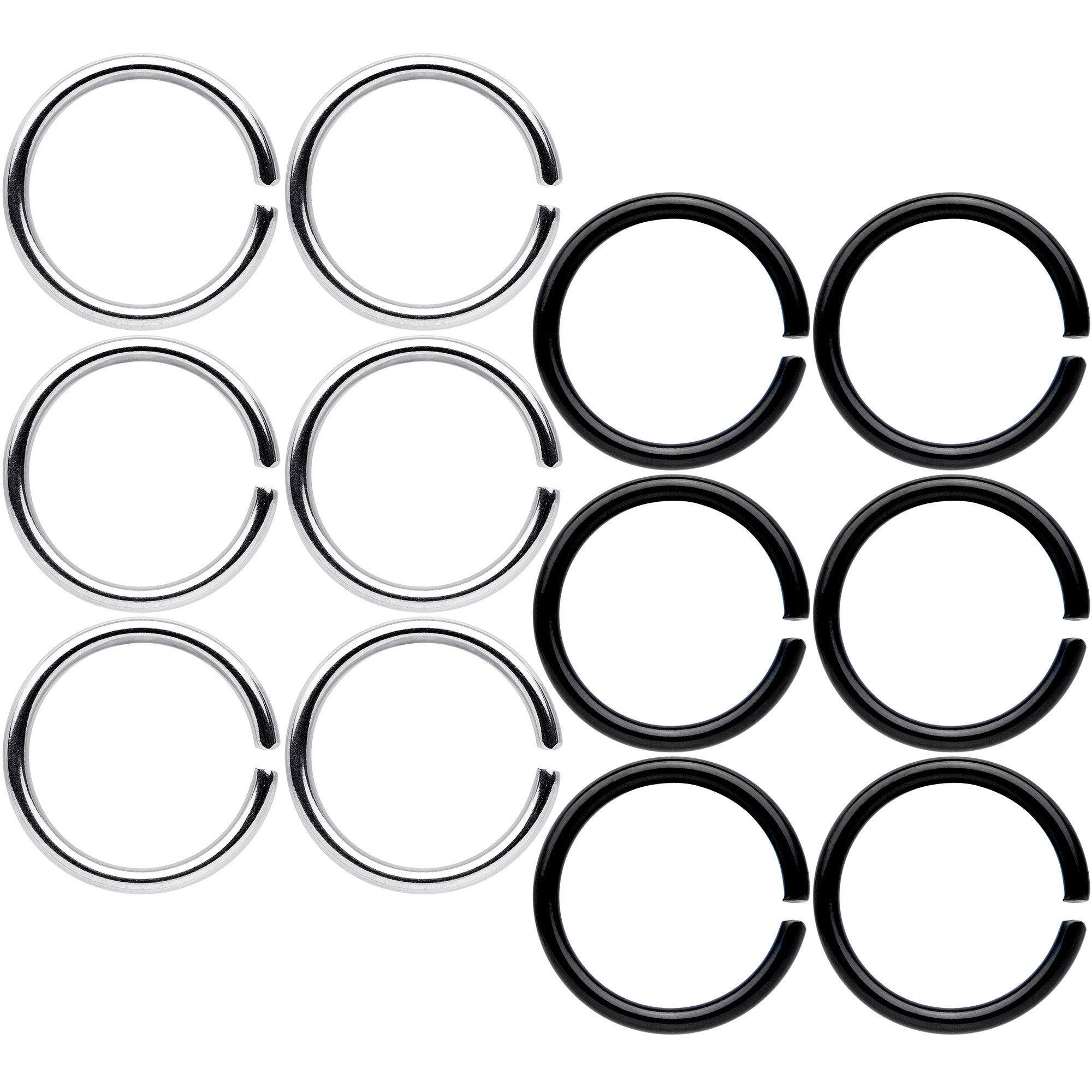 18G 5/16 Steel Black Anodized Seamless Circular Ring Set of 12
