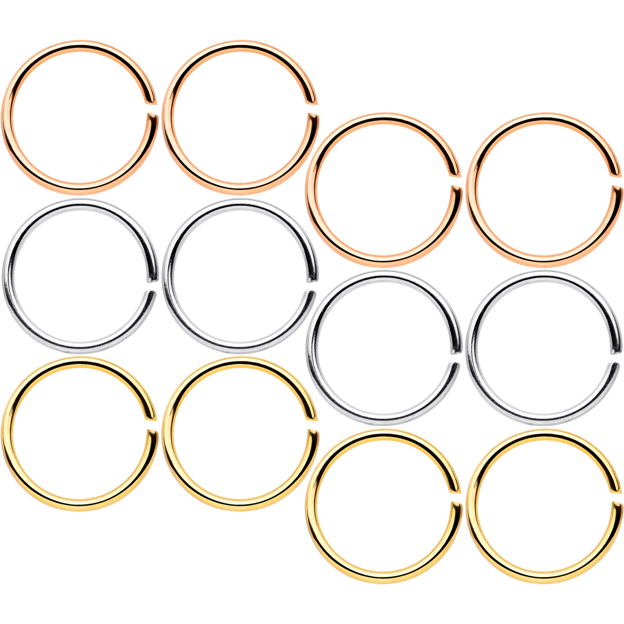 20G 5/16 Gold Tone Rose Gold Tone Anodized Seamless Circular Ring Set of 12