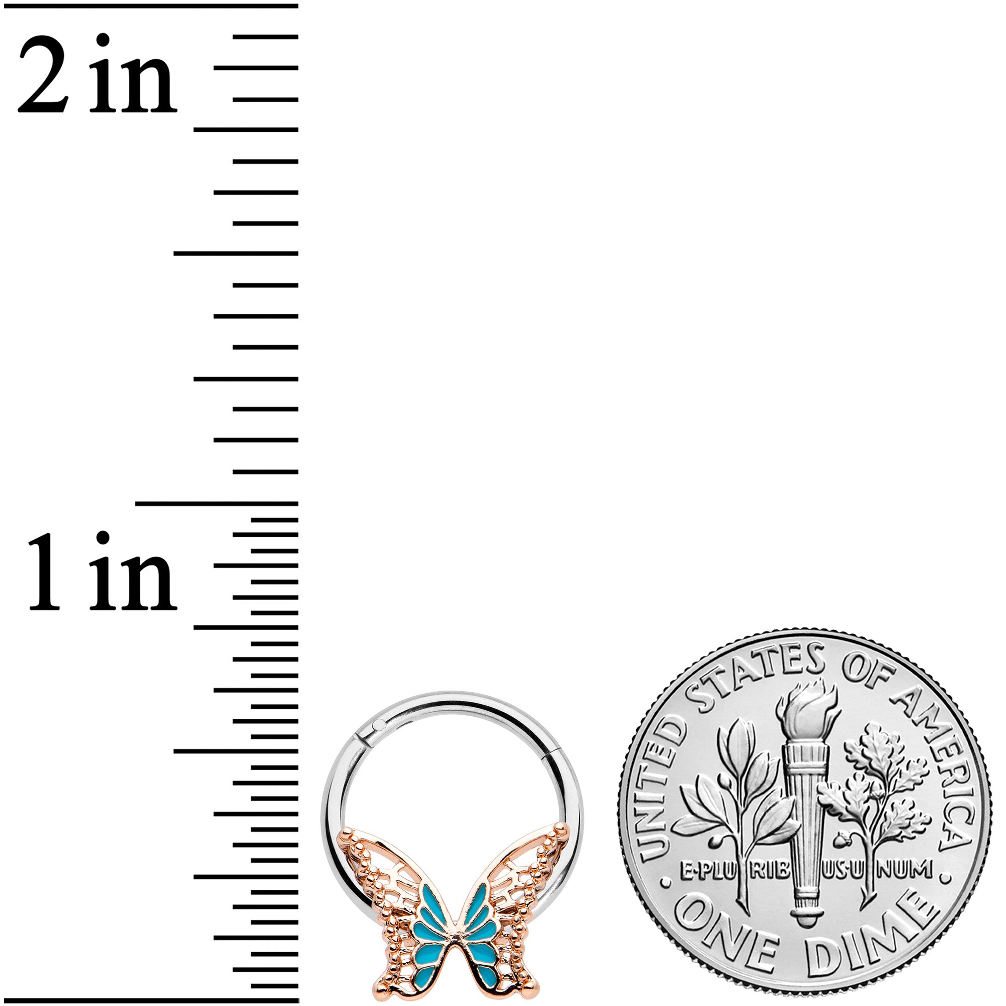 16G 3/8 Bit of Blue Butterfly Hinged Segment Ring