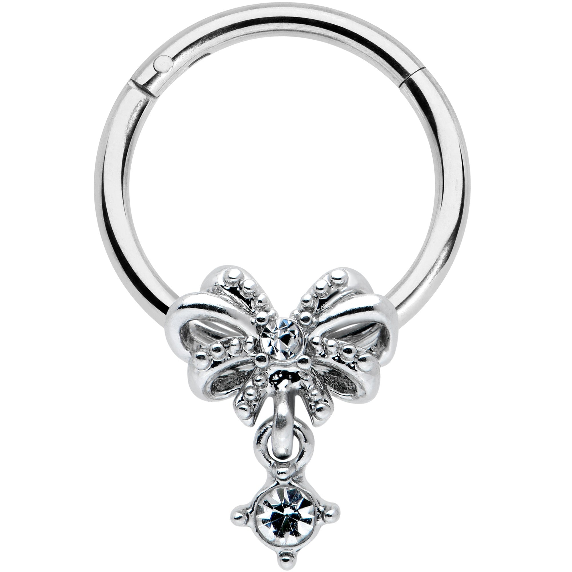 16G 3/8 Clear Gem Looping Bow Hinged Segment Ring