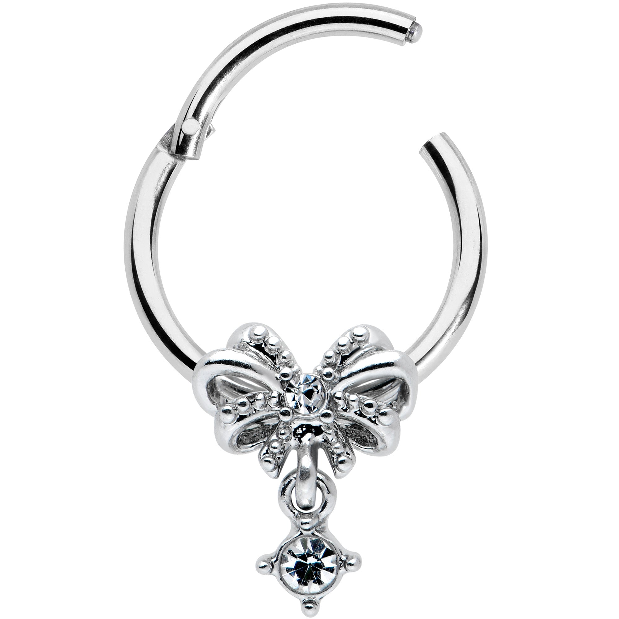 16G 3/8 Clear Gem Looping Bow Hinged Segment Ring