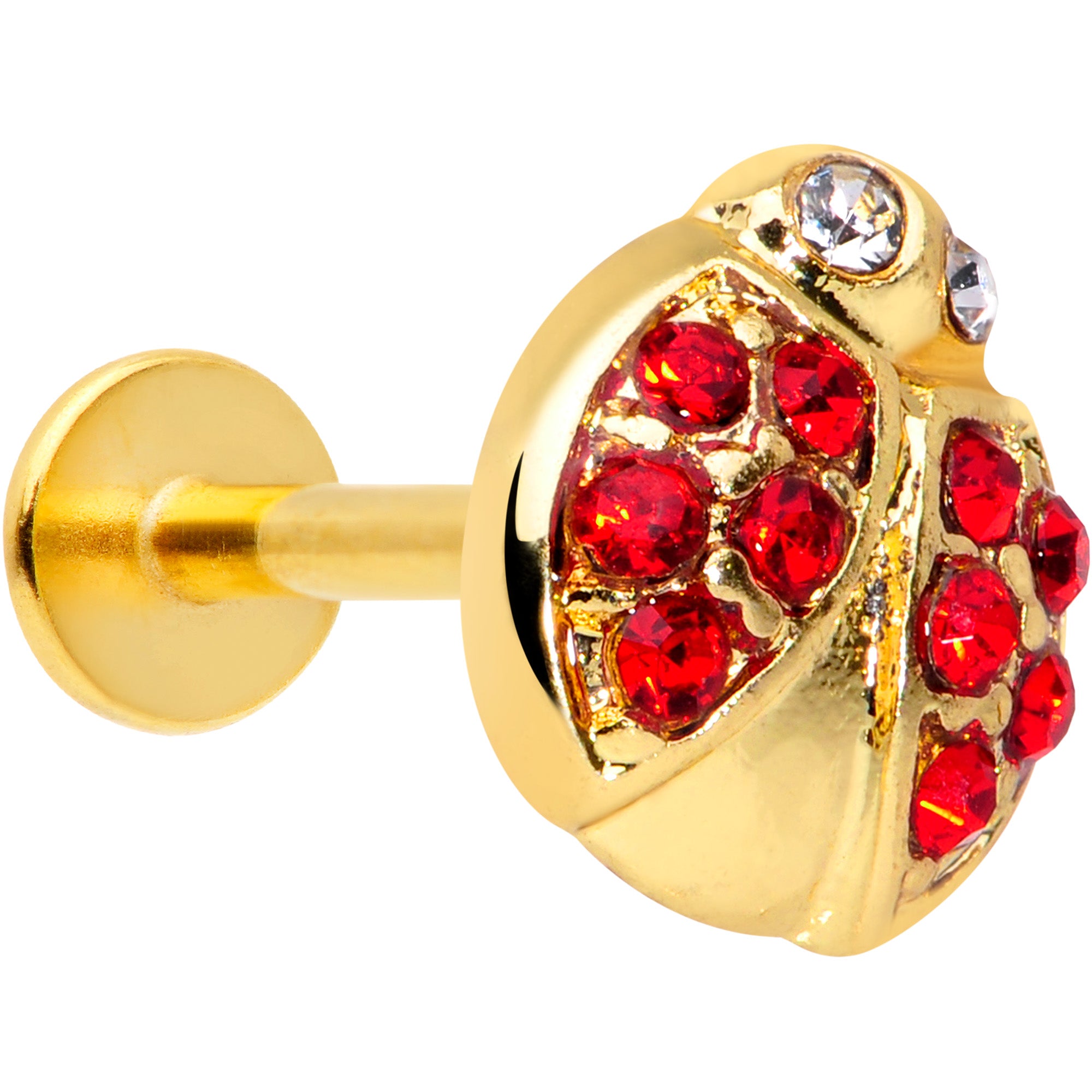 16G 5/16 Red Clear Gem Ladybug Labret Monroe Tragus