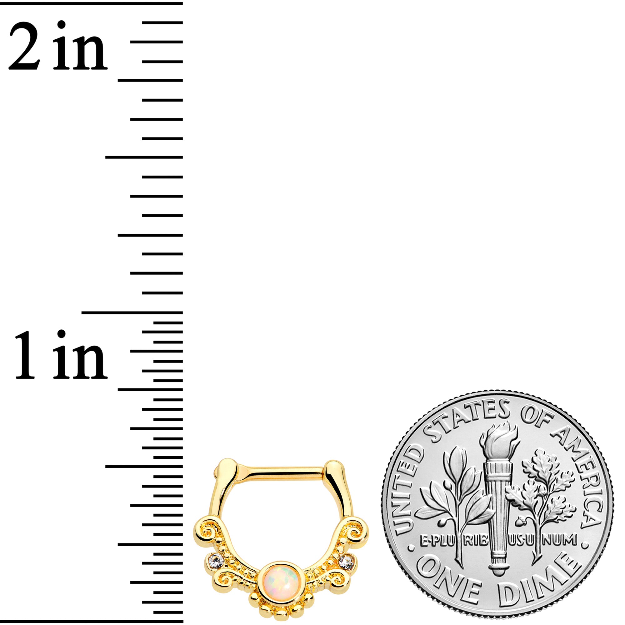 16G 3/8 White Synthetic Opal Gold Tone Filigree Cartilage Clicker