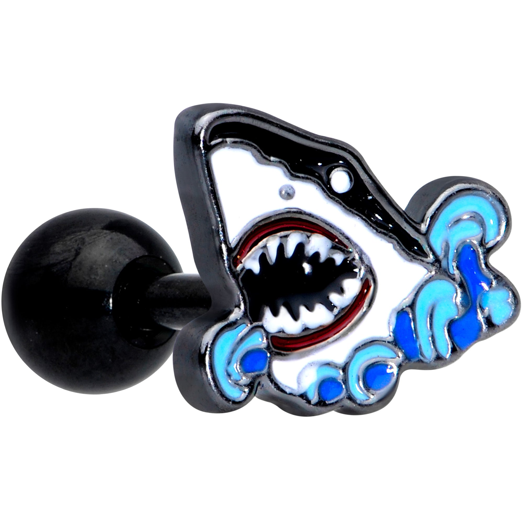 16G 1/4 Black Shark Bite Cartilage Tragus Earring