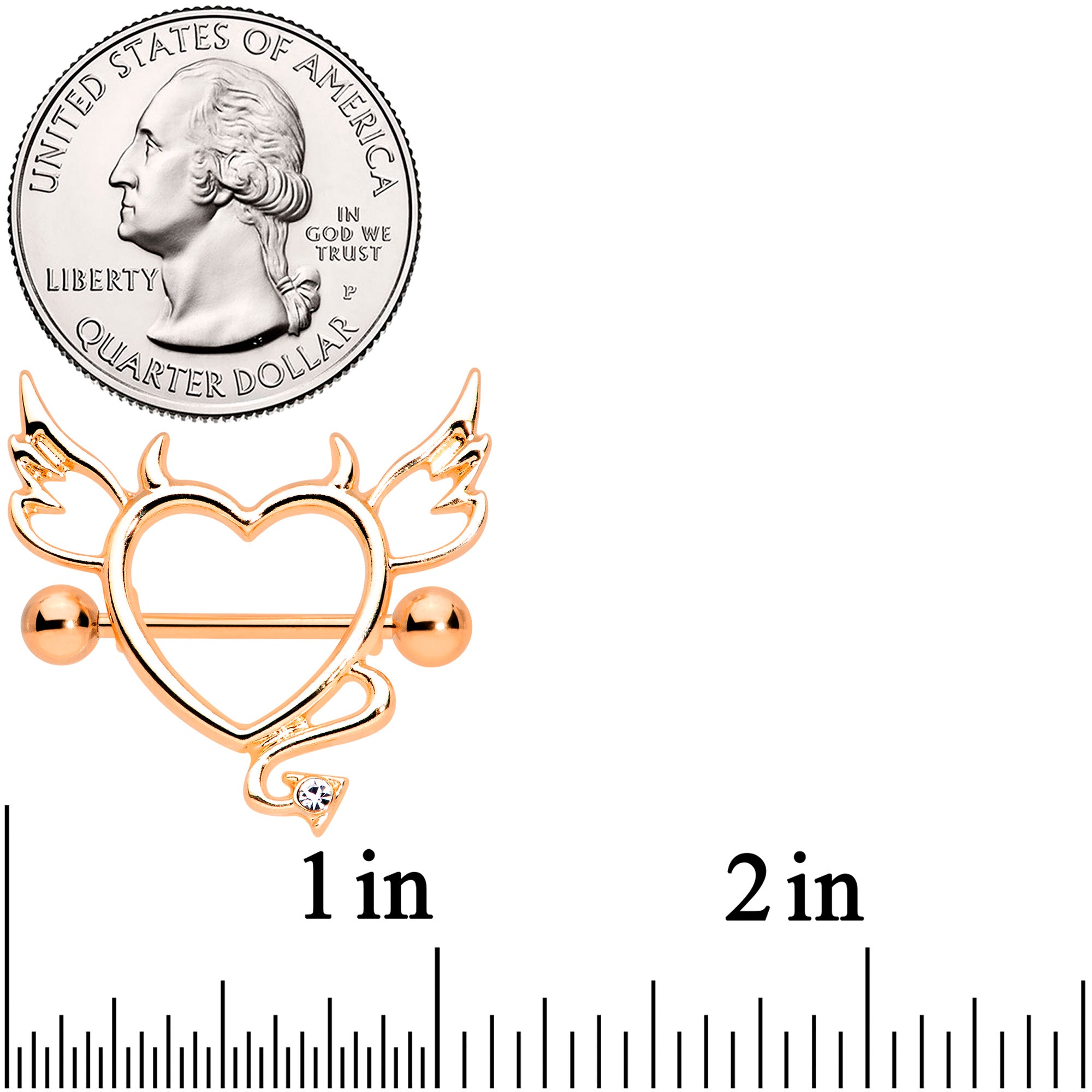 14G 9/16 Clear Gem Rose Gold Tone Devil Heart Nipple Shield Set