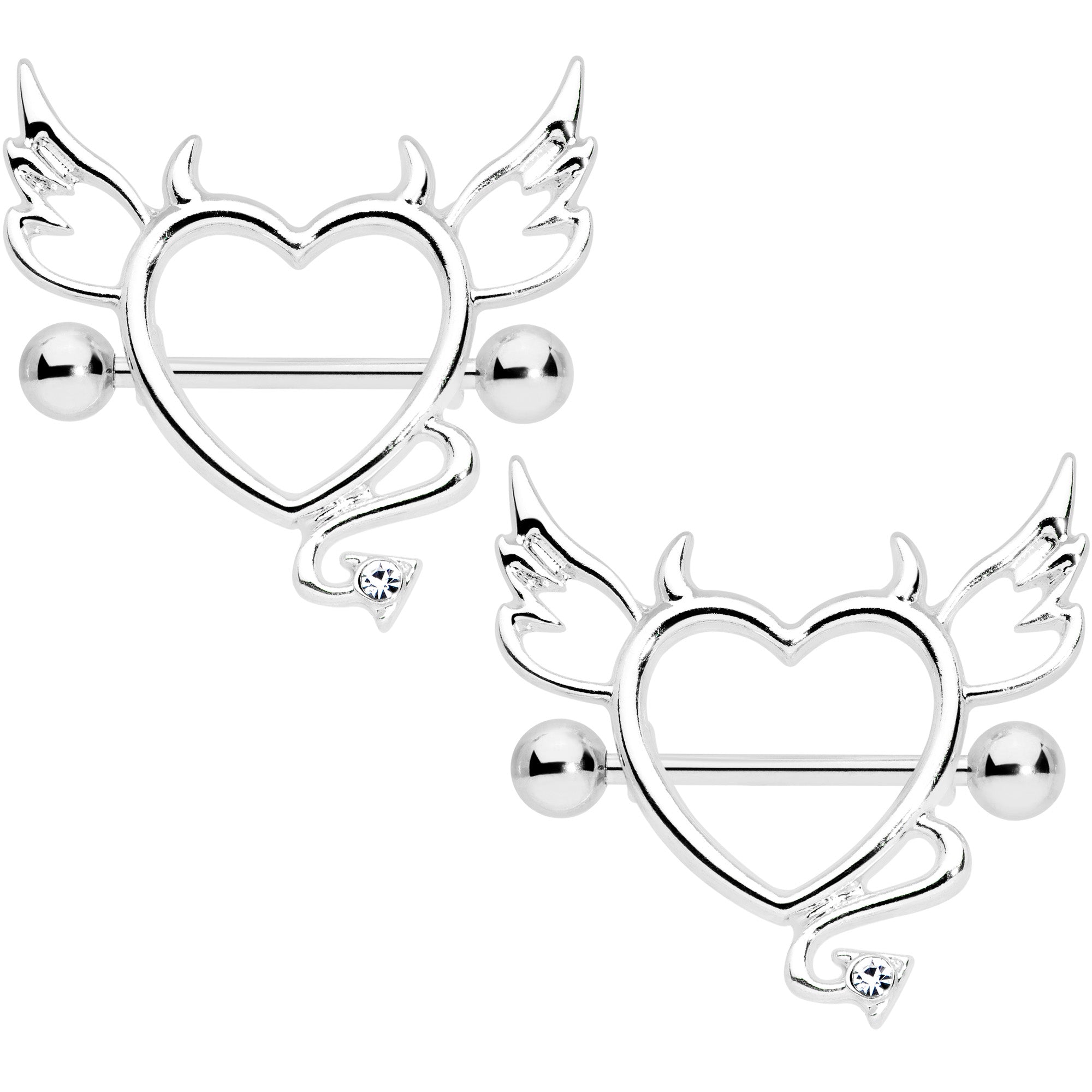 14G 9/16 Clear Gem Devil Heart Nipple Shield Set