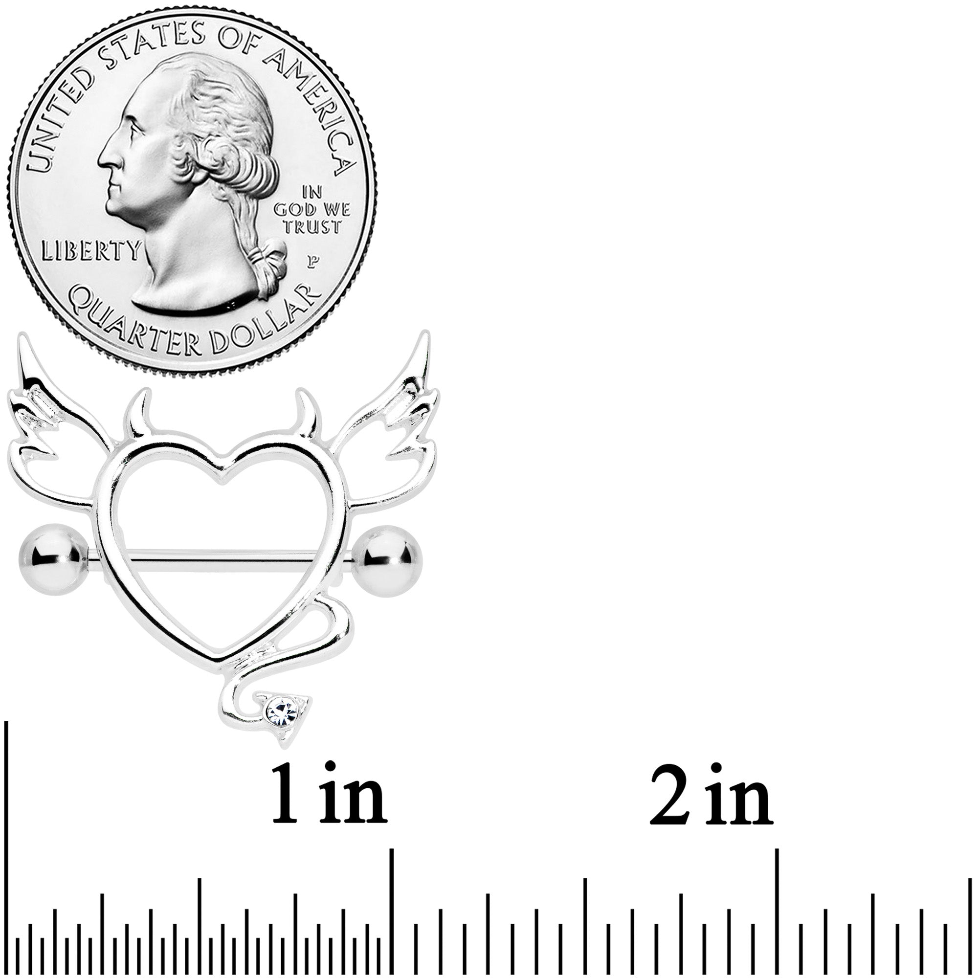 14G 9/16 Clear Gem Devil Heart Nipple Shield Set