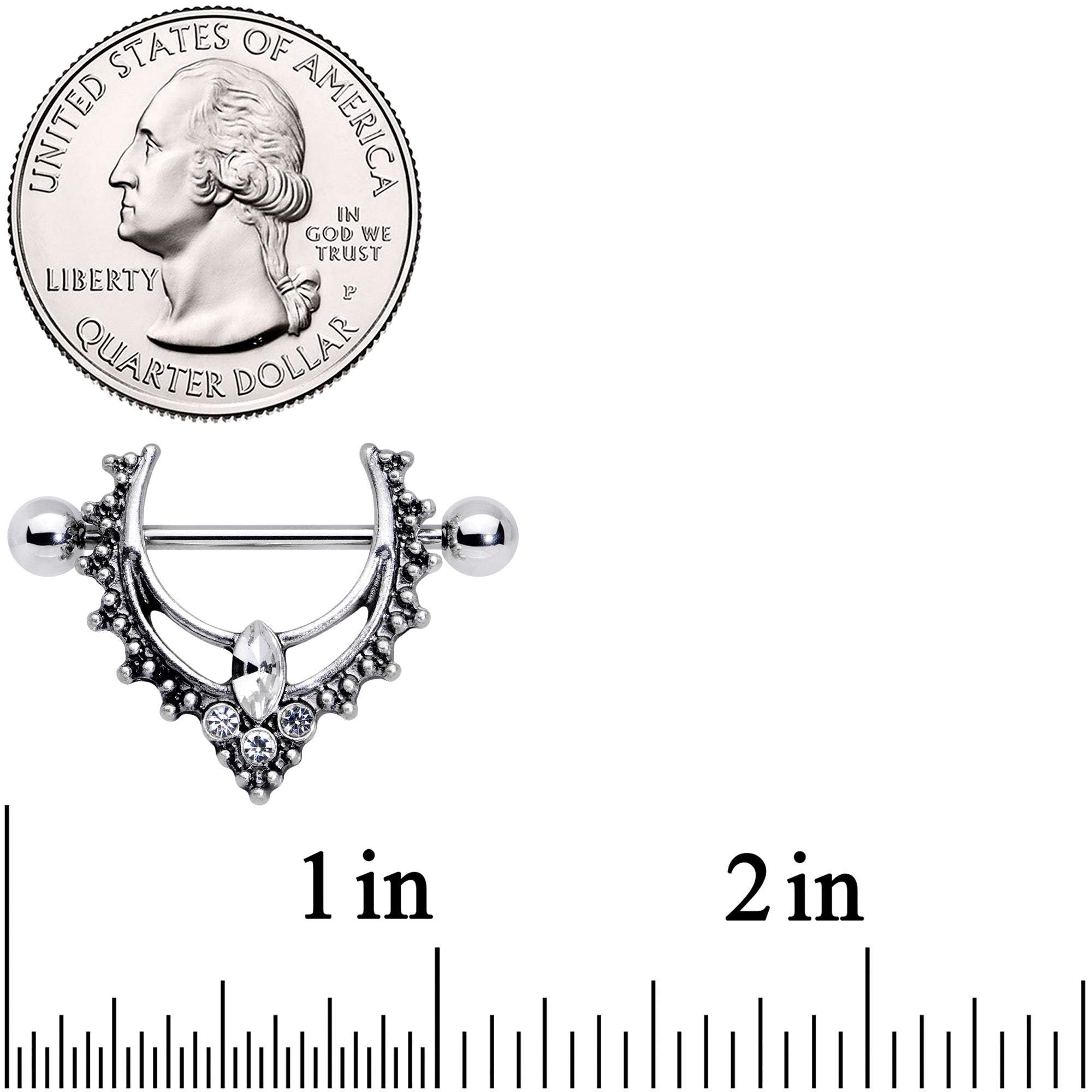 14G 9/16 Clear Gem Ornate Deco Nipple Shield Set