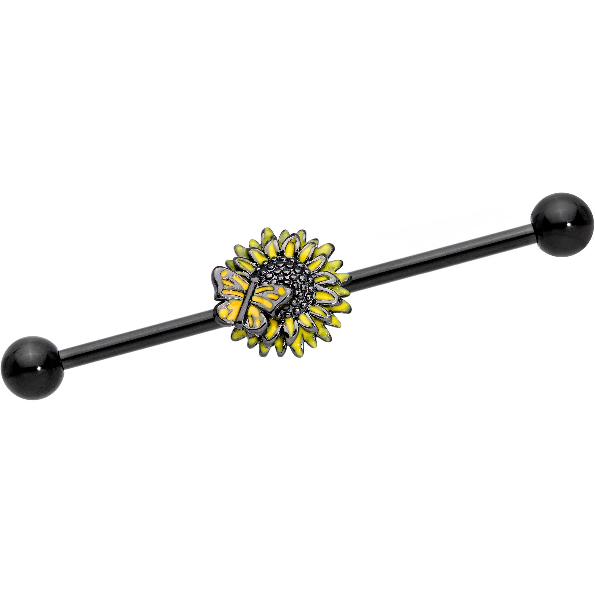 14G Black Sunflower Butterfly Industrial Barbell 38mm