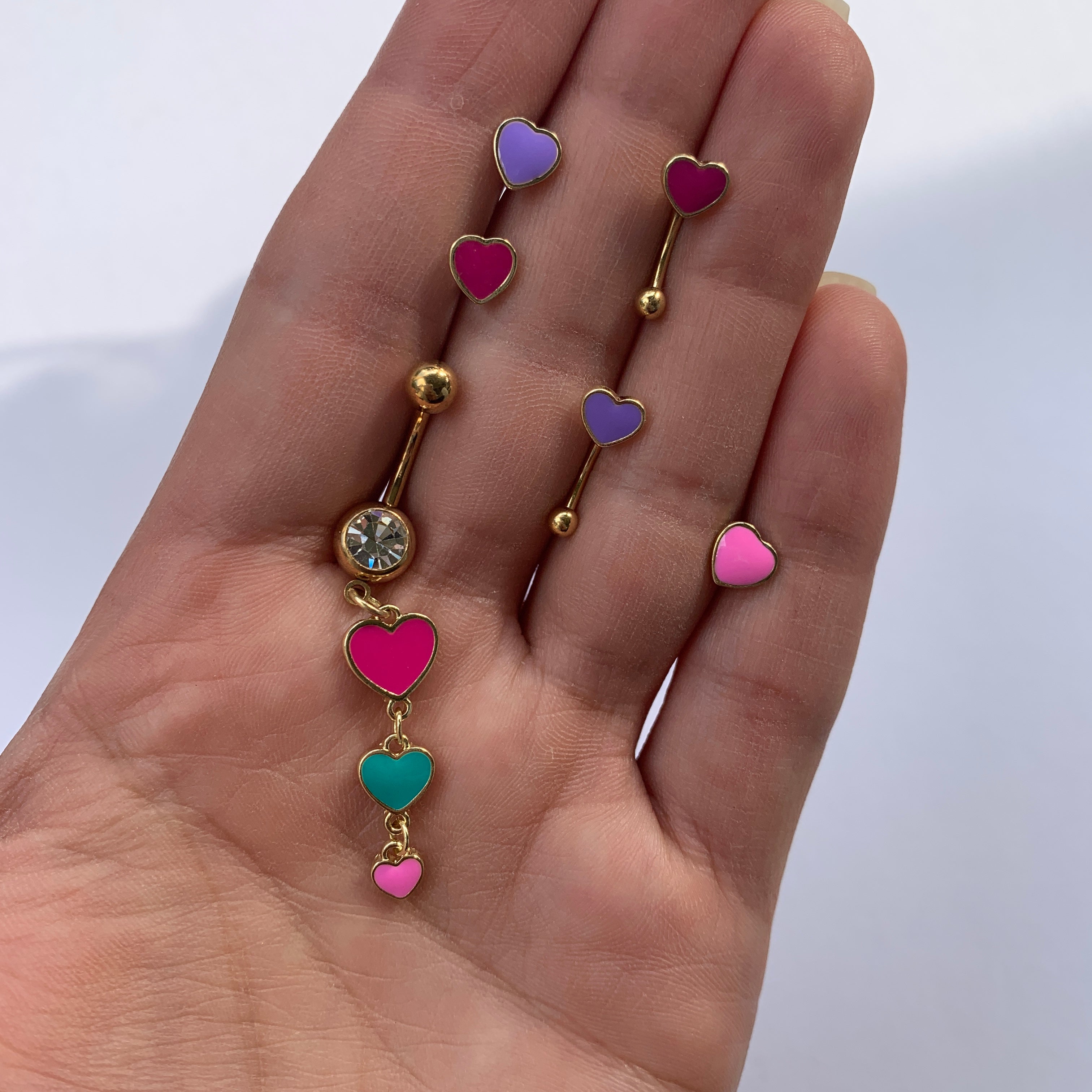 16G 5/16 Gold Tone Pink Heart Valentines Day Labret Tragus Monroe