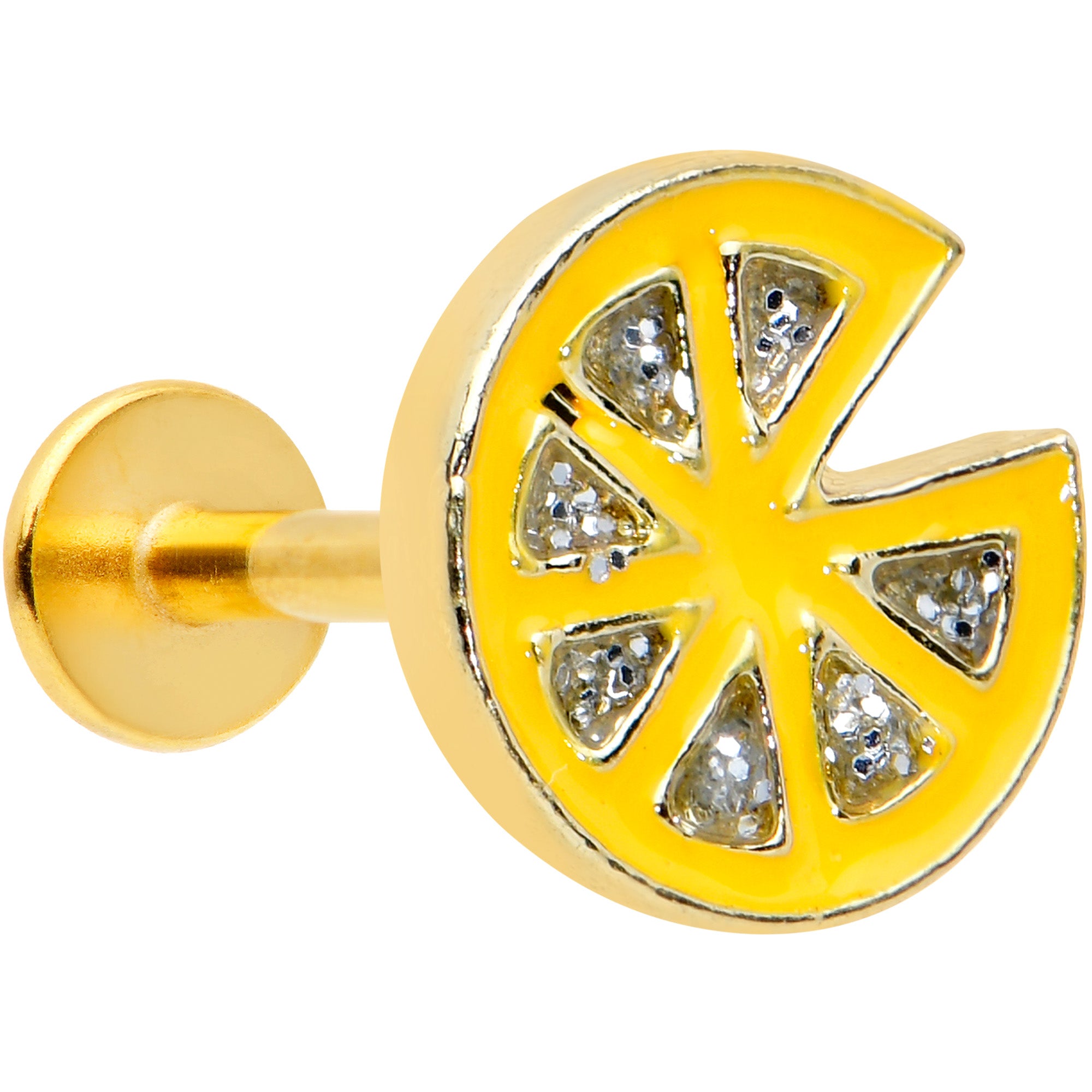 16G 5/16 Clear Gem Gold Tone Tasty Orange Fruit Labret Tragus