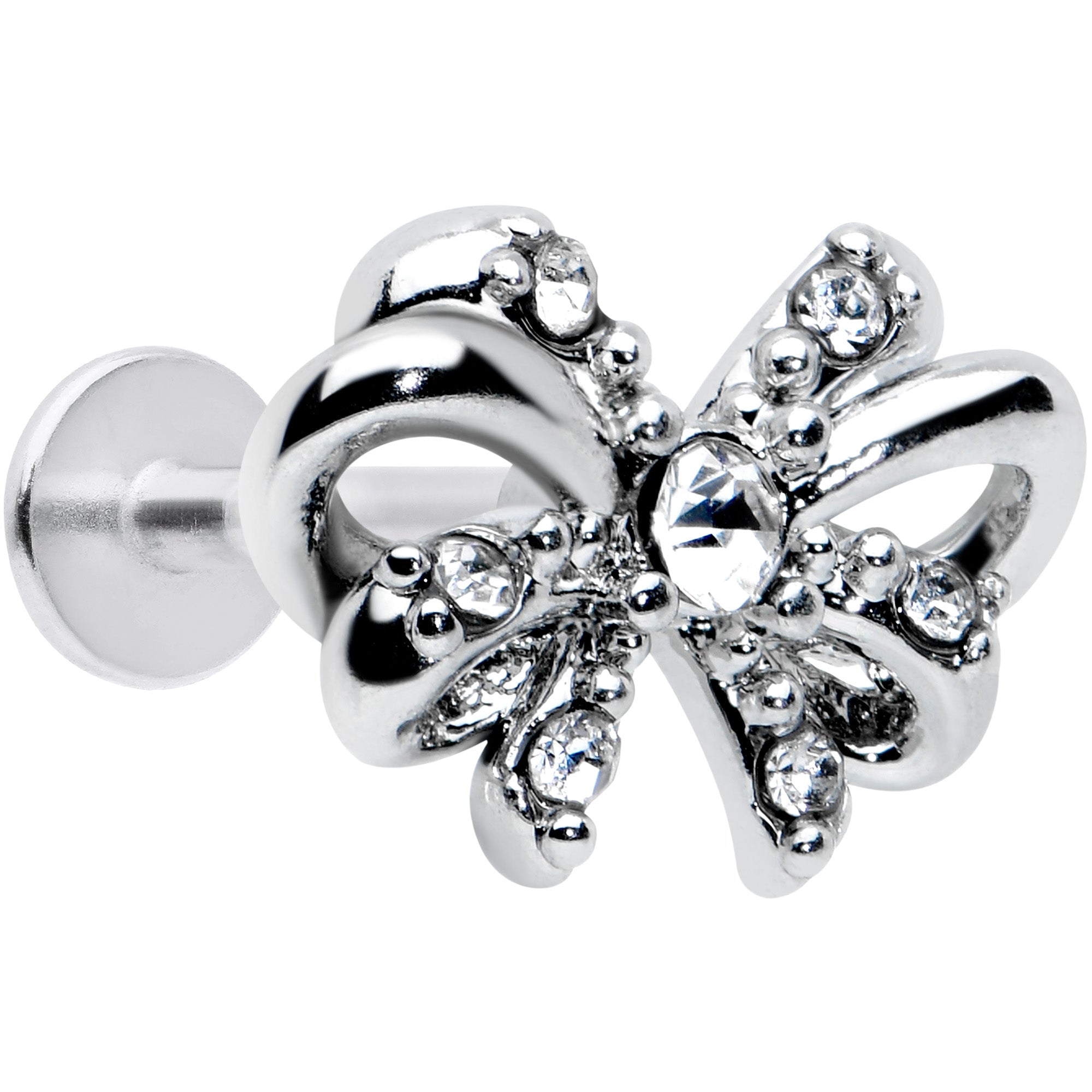 16G 5/16 Clear Gem Looping Bow Labret Monroe Tragus