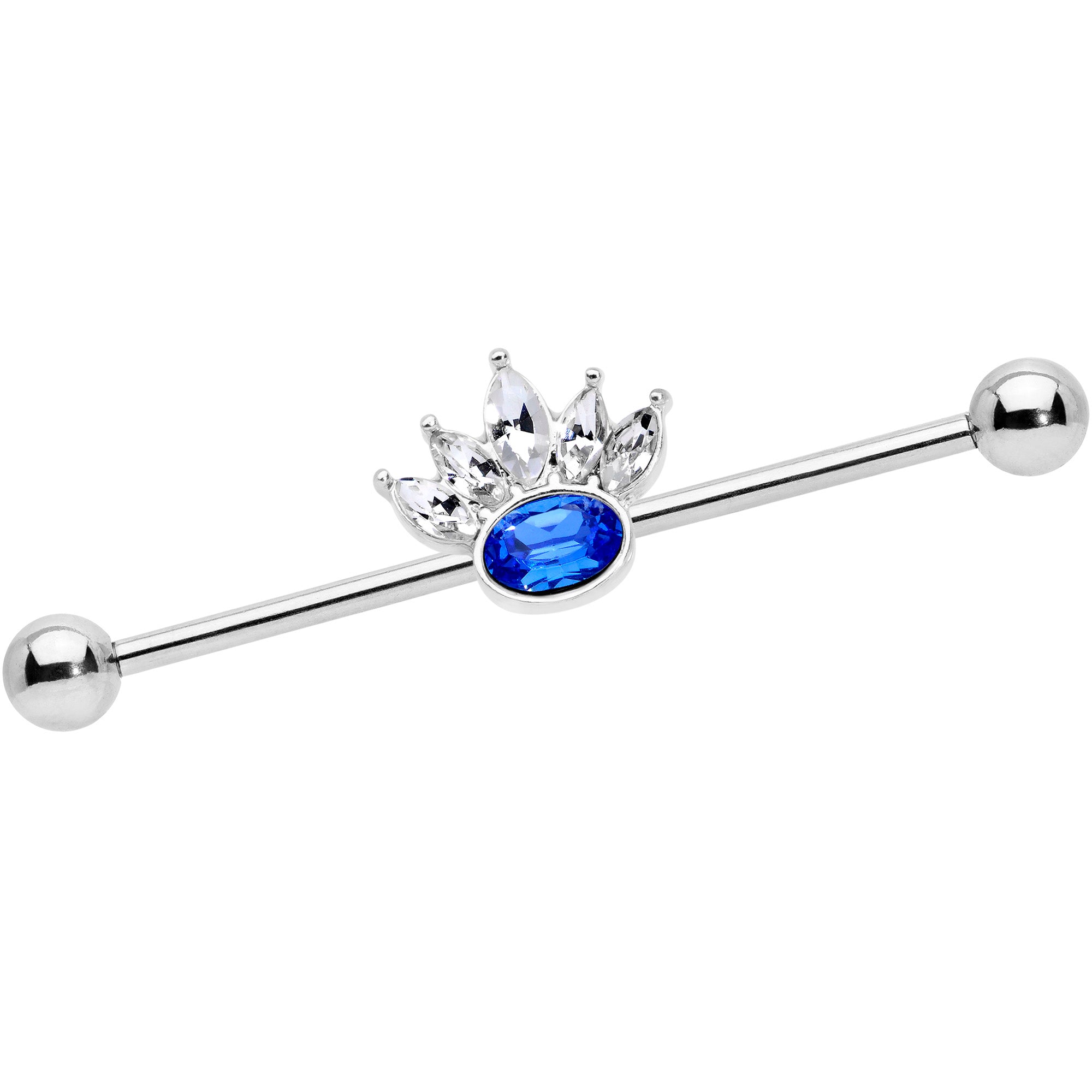 14G Clear Blue Gem Crown Industrial Barbell 38mm