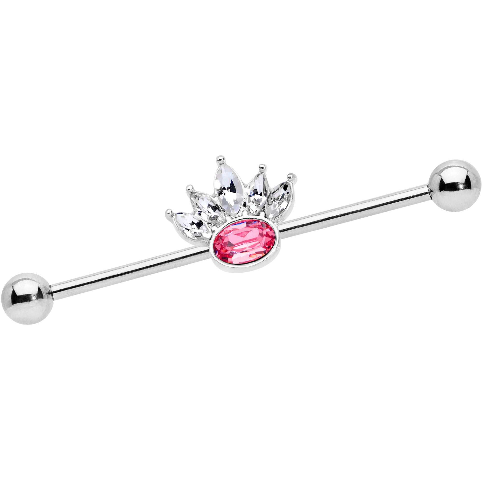 14G Clear Pink Gem Crown Industrial Barbell 38mm