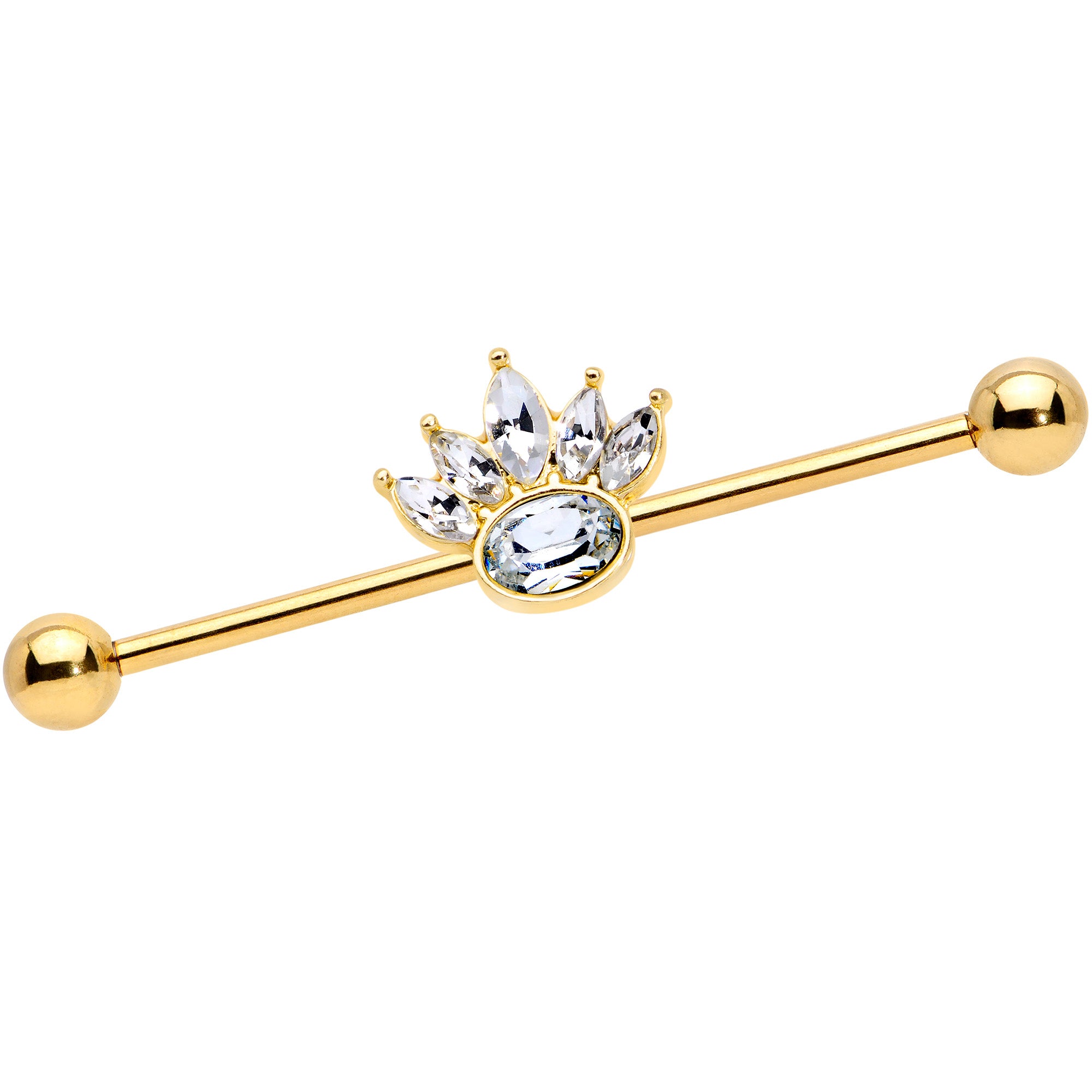 14G Clear Gem Gold Tone Anodized Crown Industrial Barbell 38mm