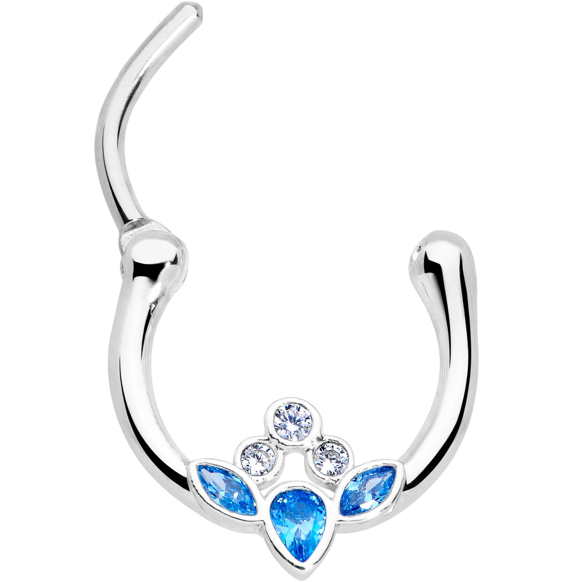 16G 3/8 Clear Blue Gem Classic Cluster Septum Clicker