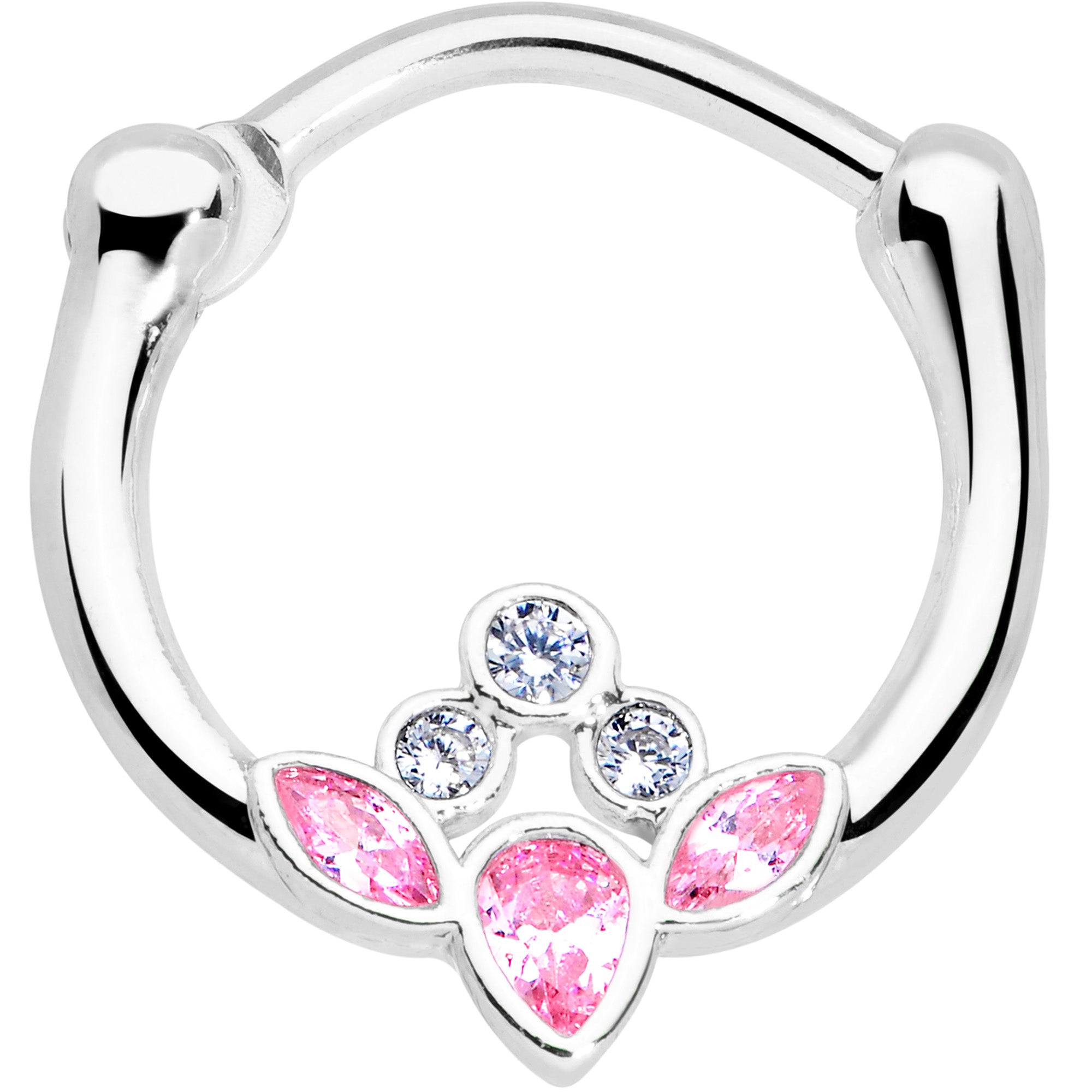 16G 3/8 Clear Pink Gem Classic Cluster Septum Clicker