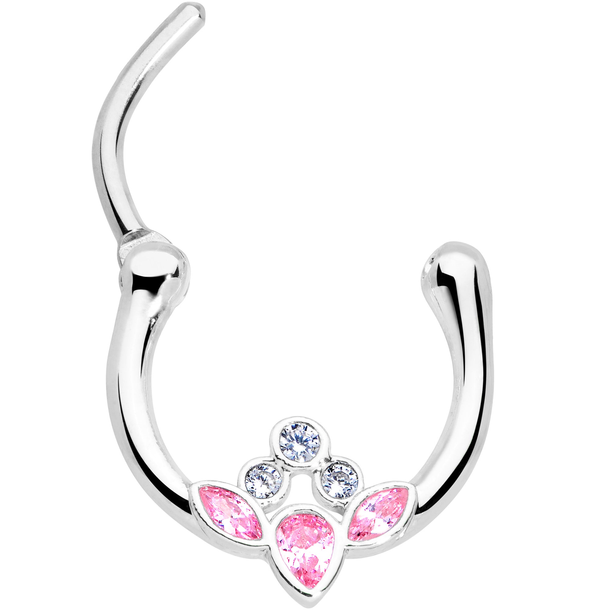 16G 3/8 Clear Pink Gem Classic Cluster Septum Clicker