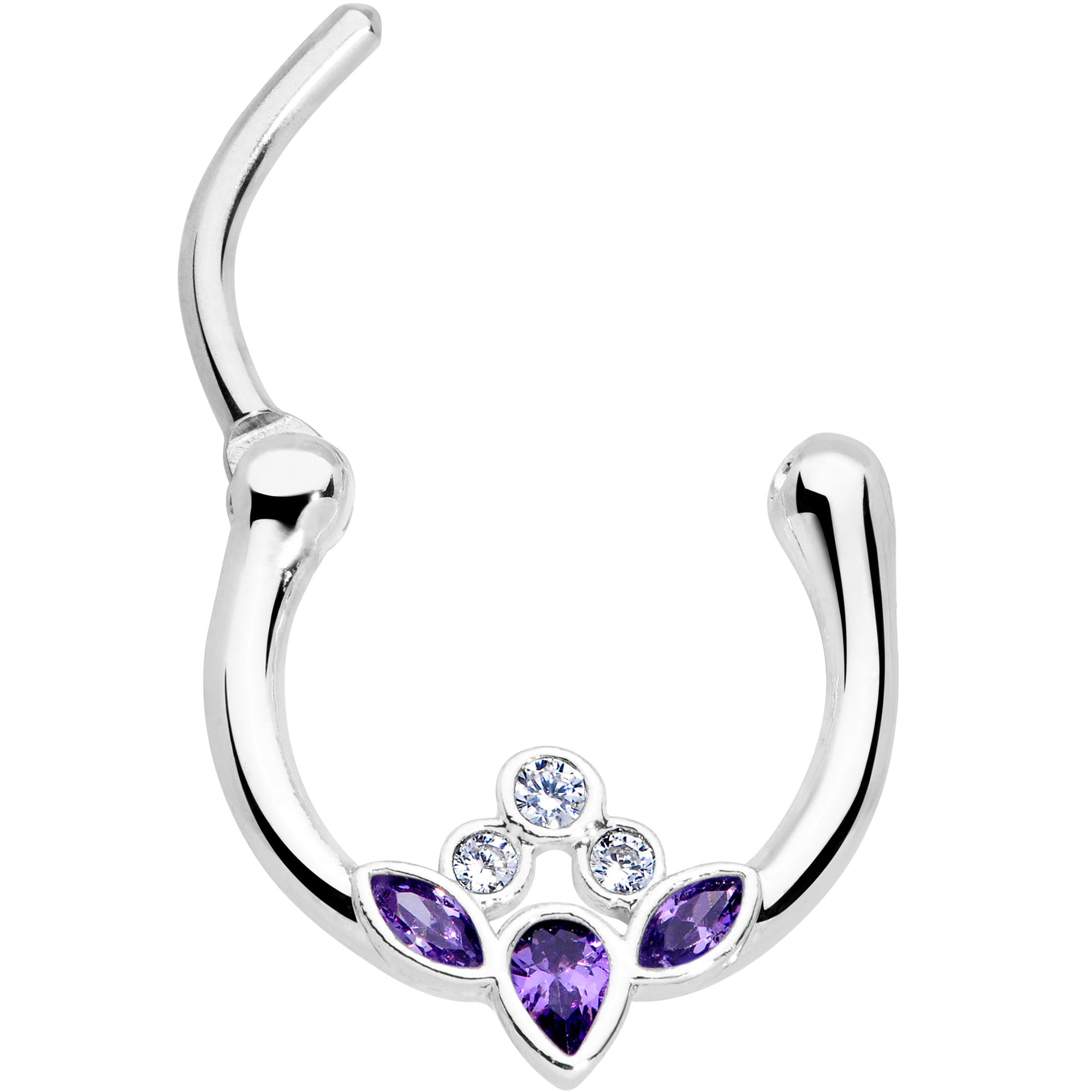 16G 3/8 Clear Purple Gem Classic Cluster Septum Clicker