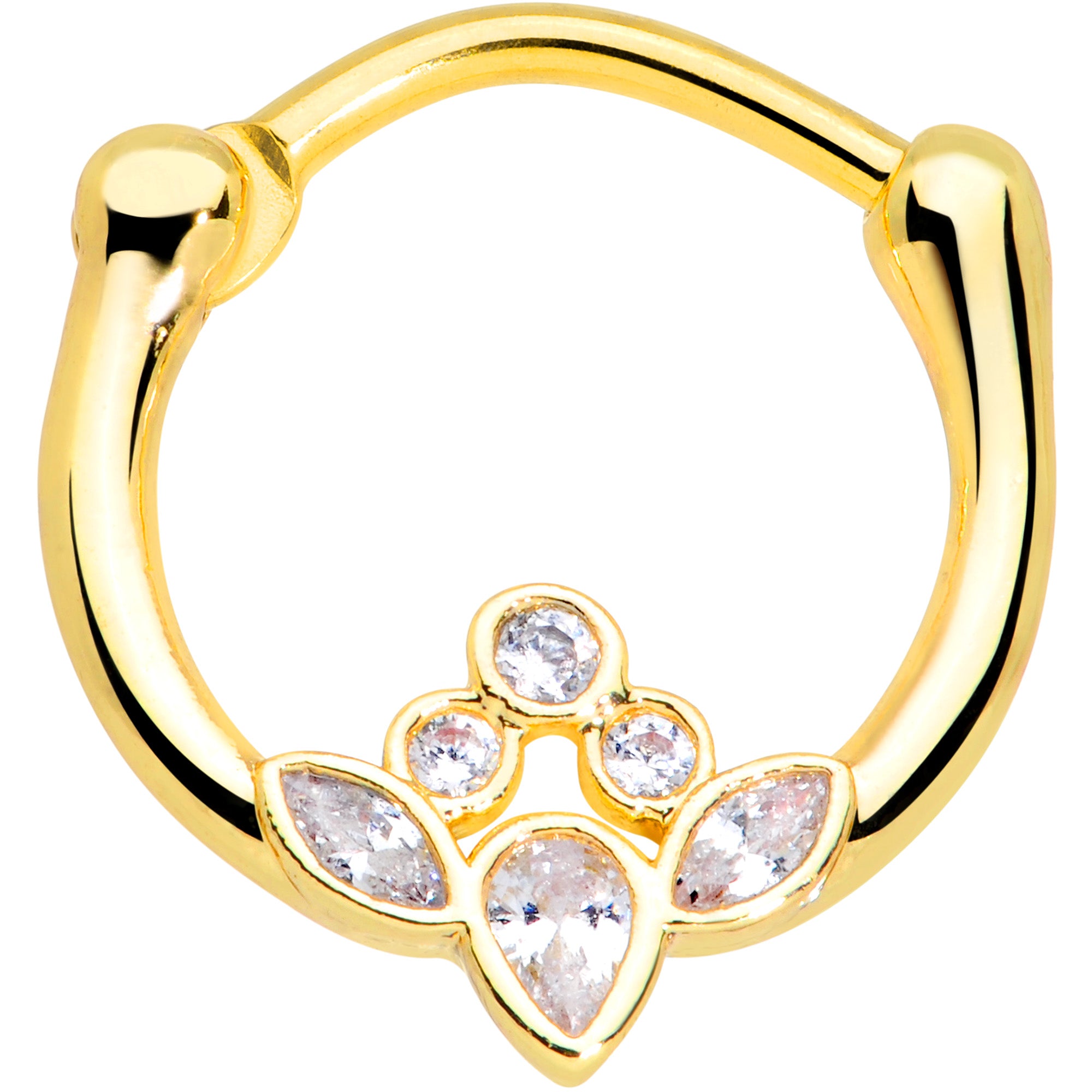 16G 3/8 Clear Gem Gold Tone Anodized Classic Cluster Septum Clicker