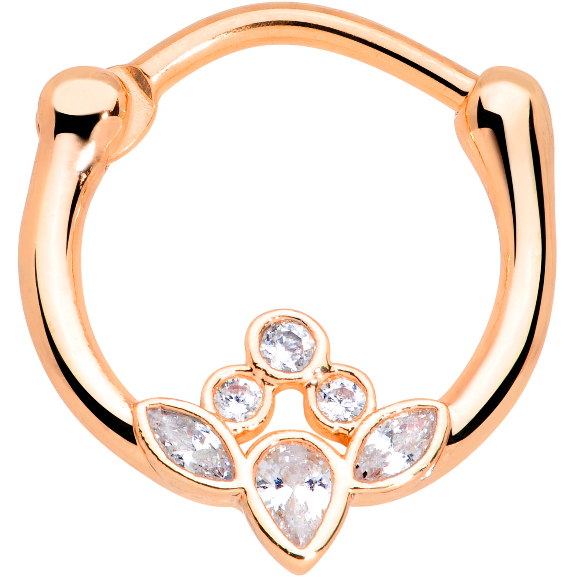 16G 3/8 Clear Gem Rose Gold Tone Anodized Classic Cluster Septum Clicker