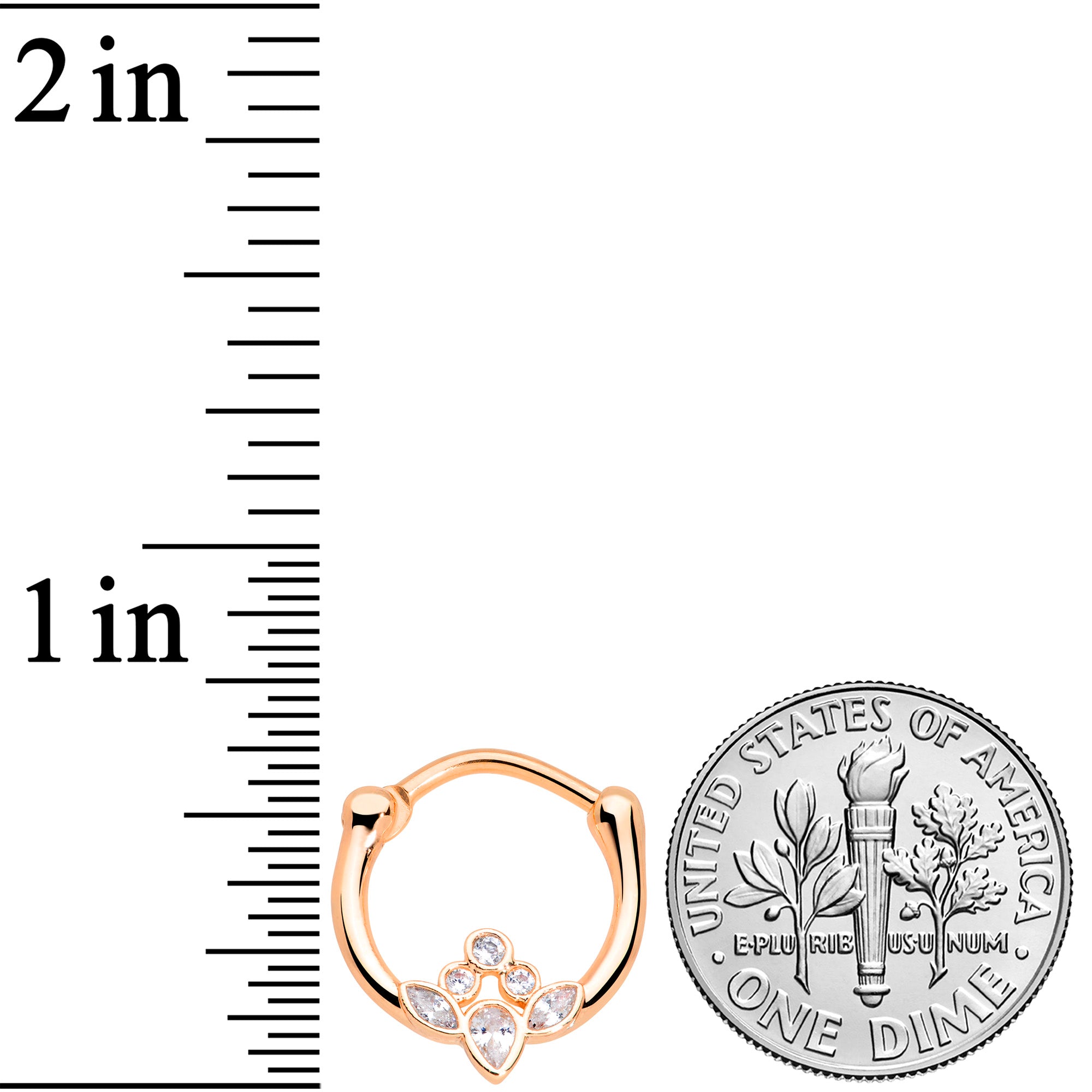 16G 3/8 Clear Gem Rose Gold Tone Anodized Classic Cluster Septum Clicker