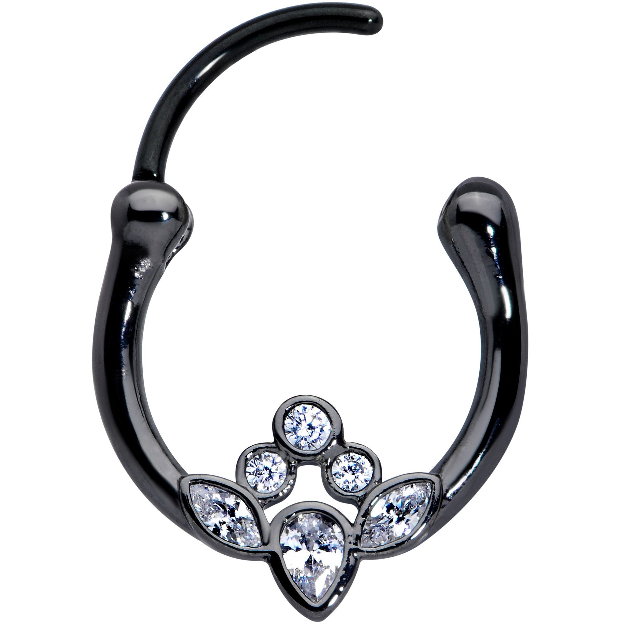 16G 3/8 Clear Gem Black Anodized Classic Cluster Septum Clicker