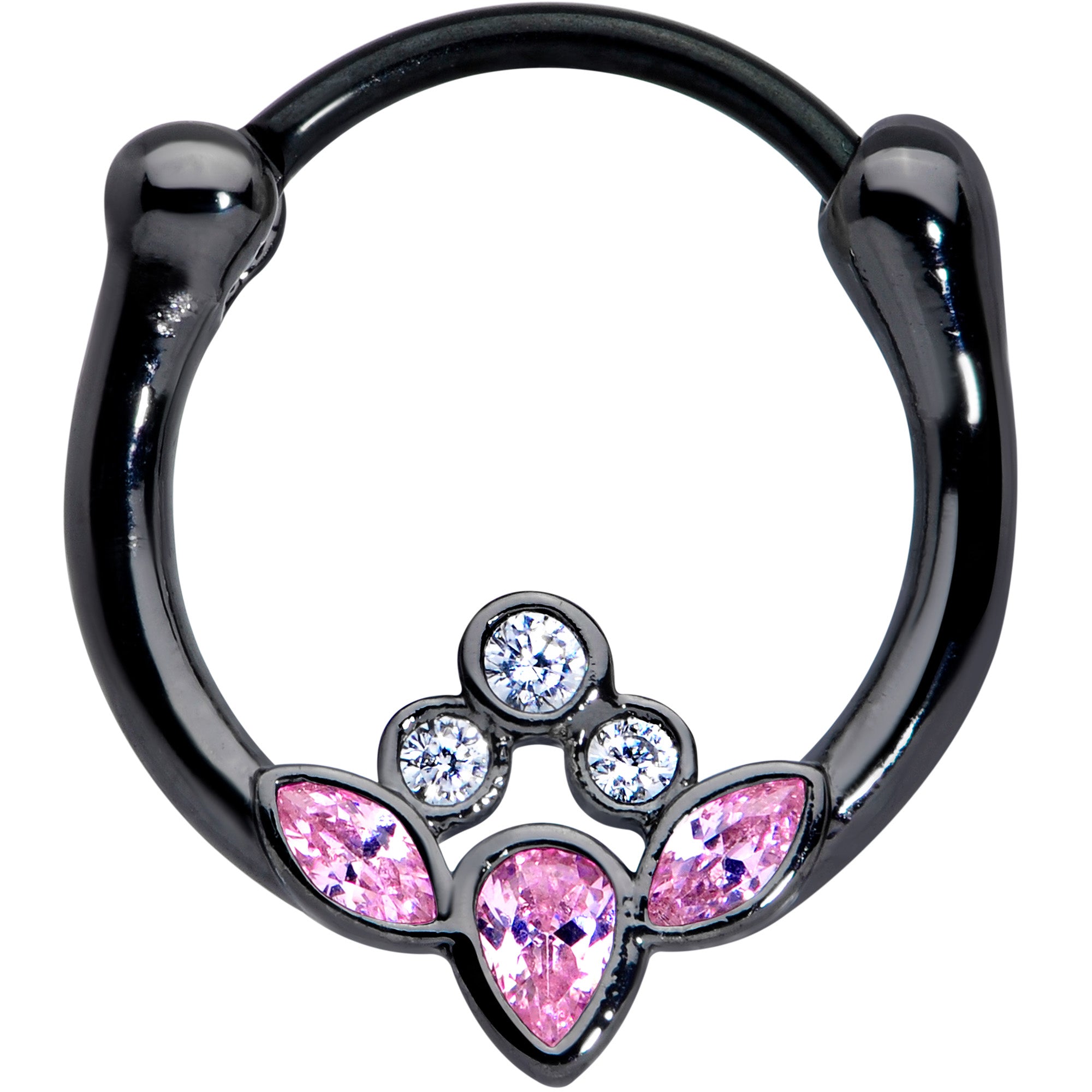 16G 3/8 Clear Pink Gem Black Anodized Classic Cluster Septum Clicker