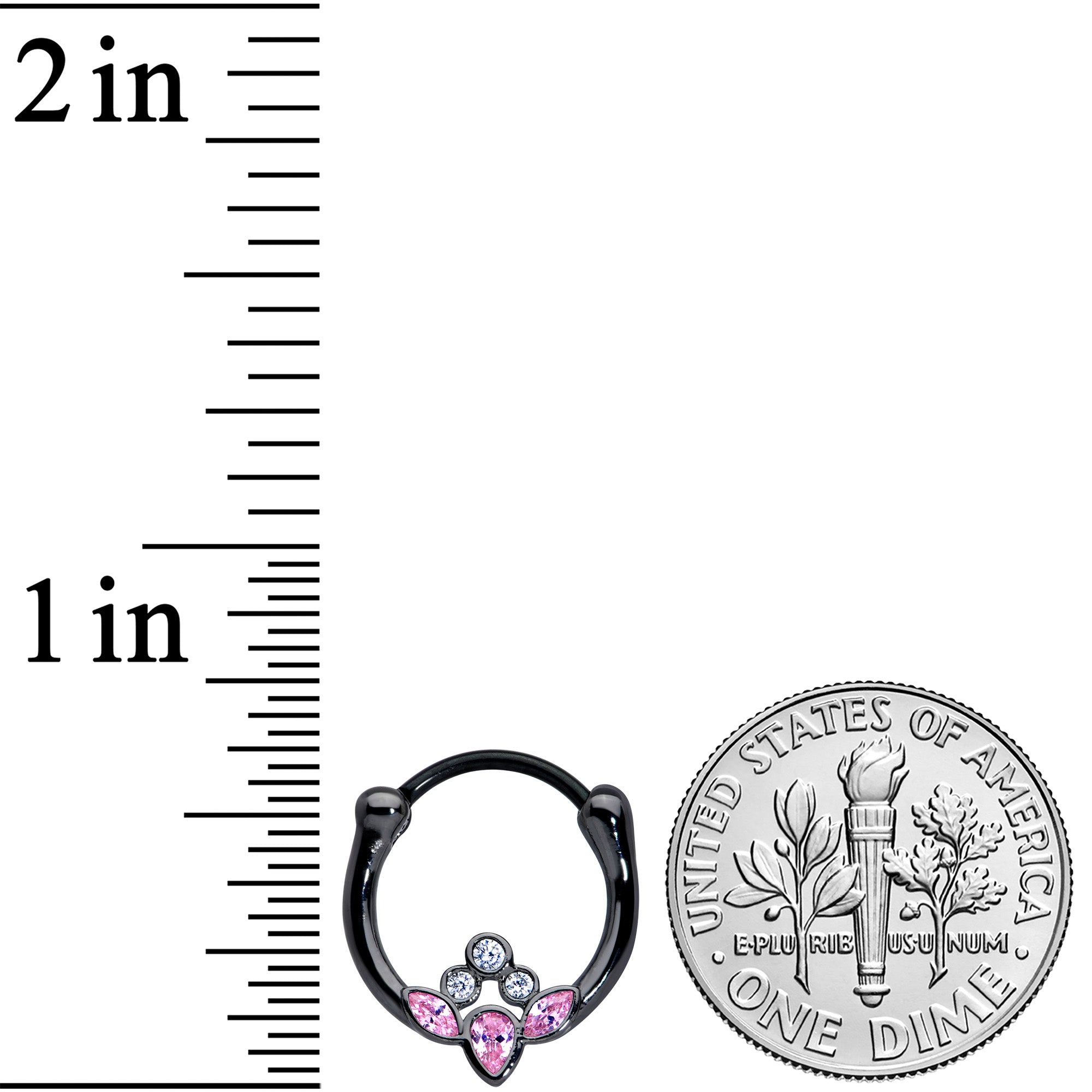 16G 3/8 Clear Pink Gem Black Anodized Classic Cluster Septum Clicker