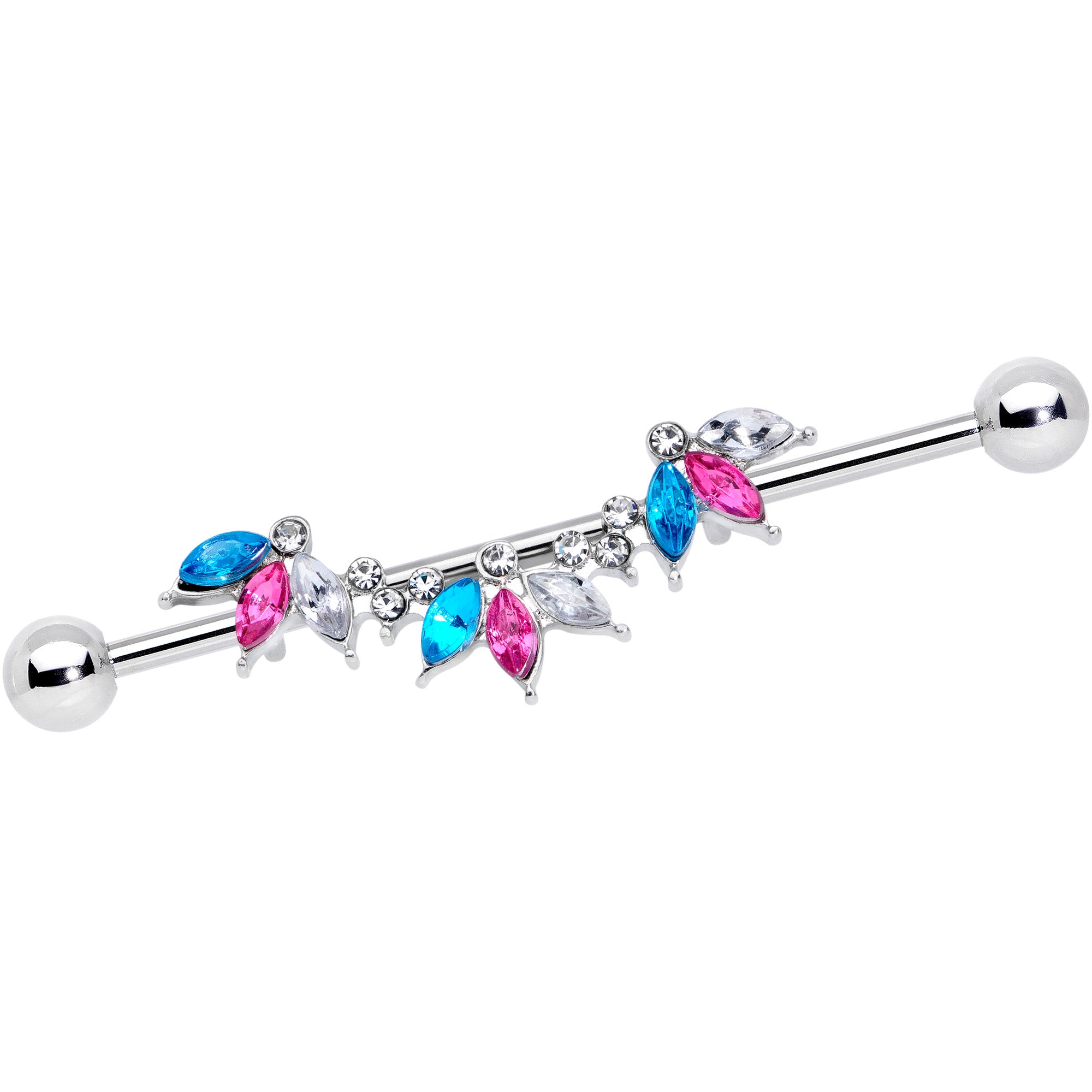 14G Pink Clear Aqua Gem Comely Cluster Industrial Barbell 38mm