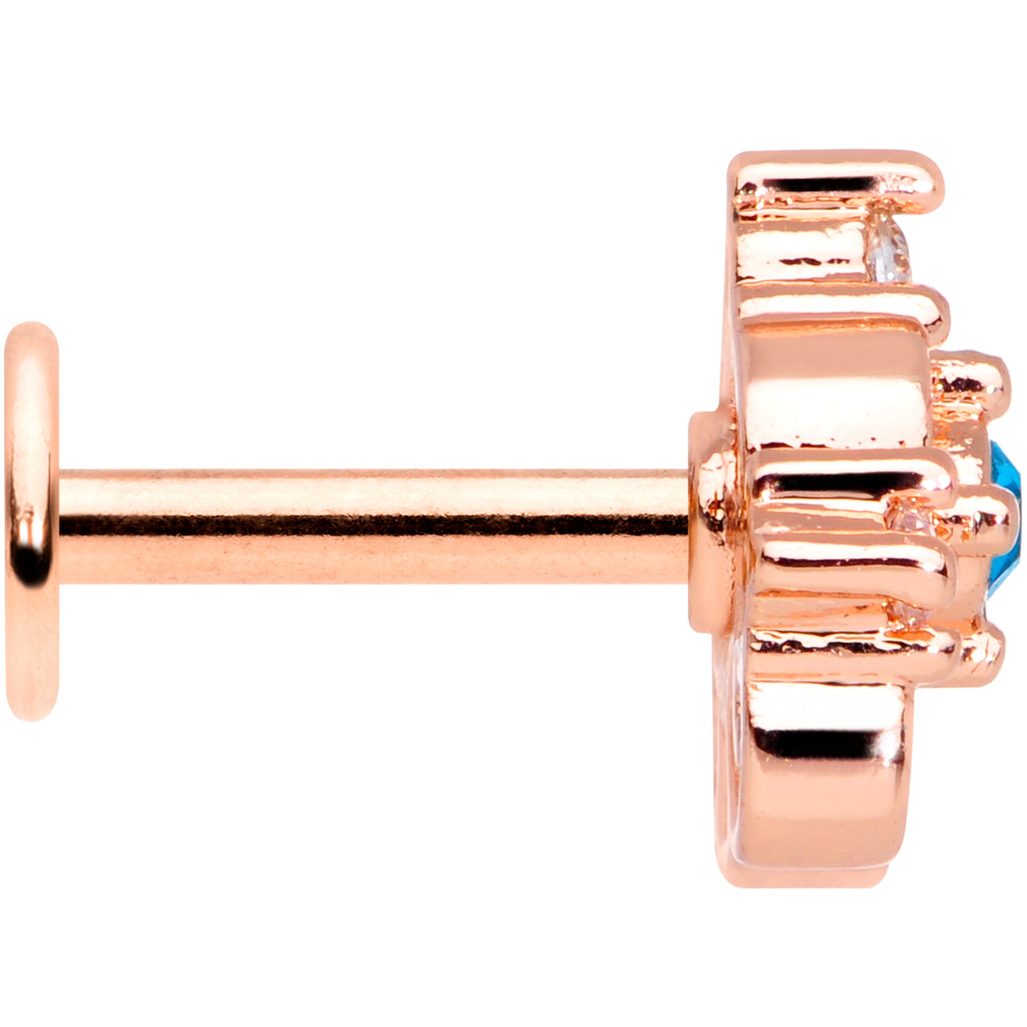 16G 1/4 Clear Blue Gem Rose Gold Hue Graceful Heart Labret Tragus