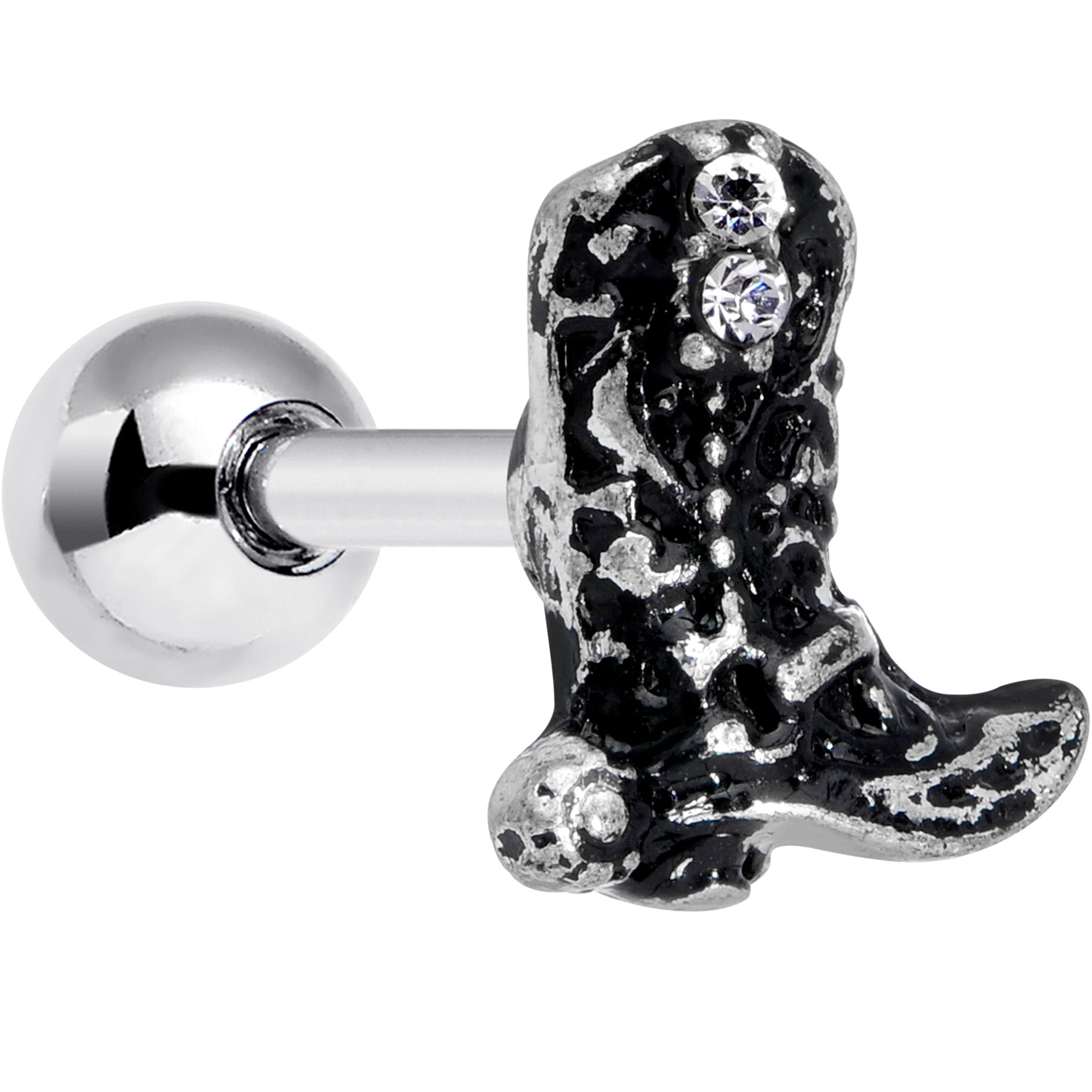 16G 1/4 Clear Gem Cowboy Boot Cartilage Tragus Earring