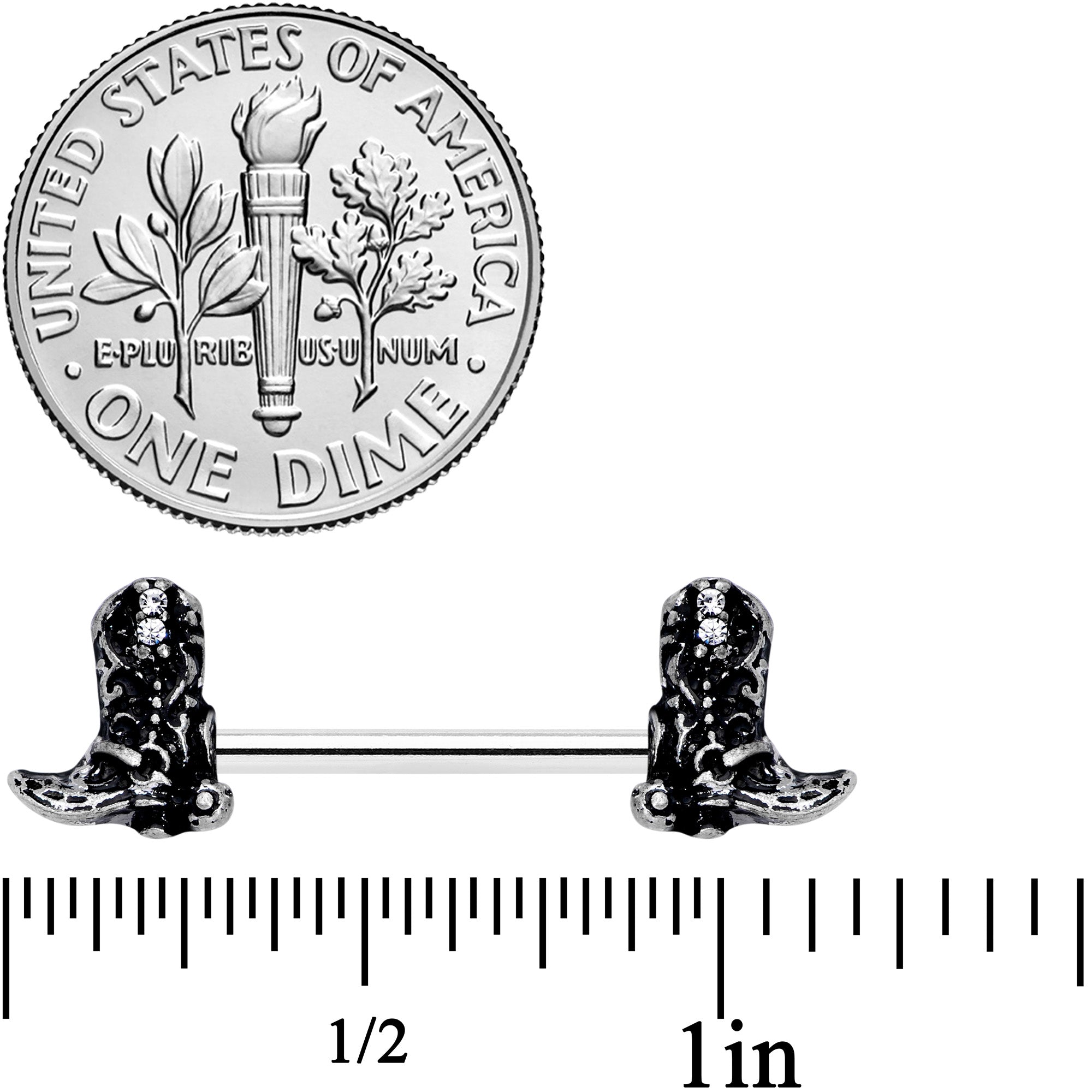 14G 9/16 Clear Gem Cowboy Boot Barbell Nipple Ring Set