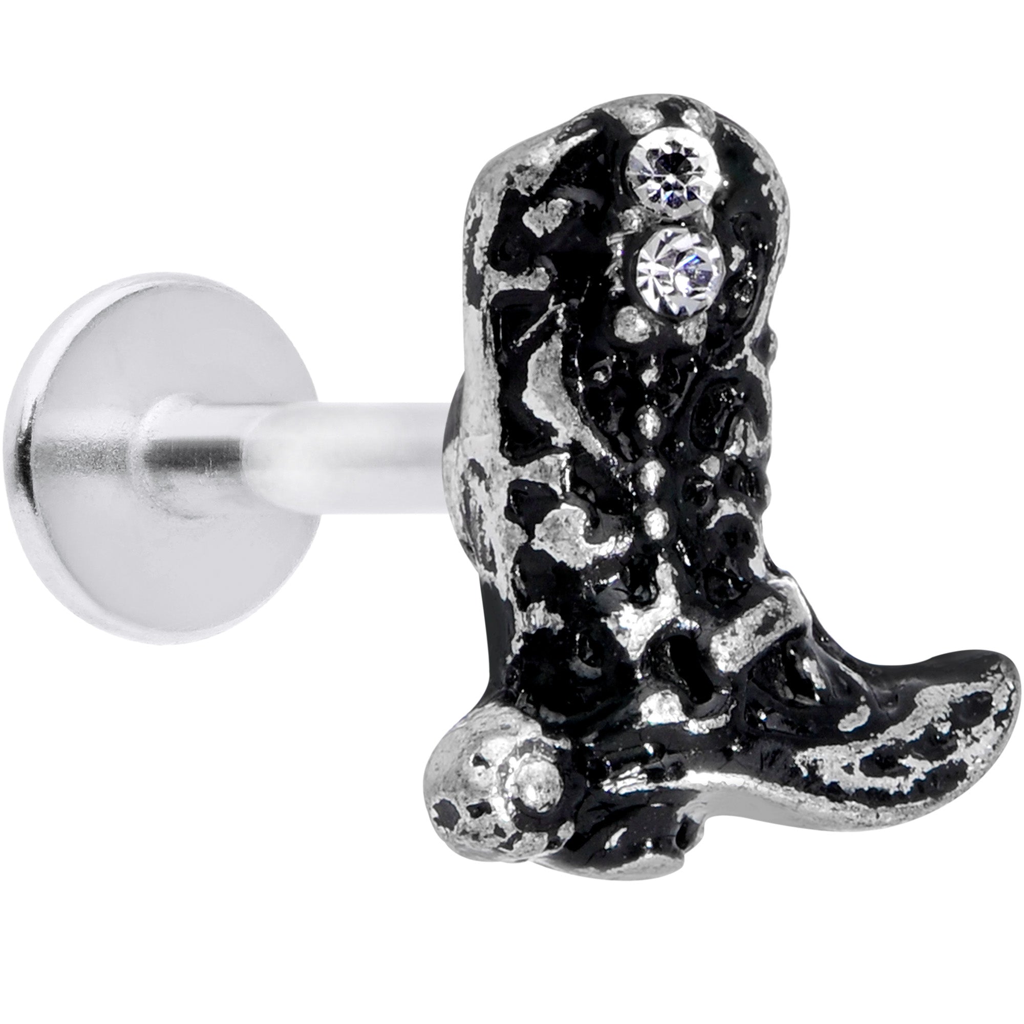 16G 5/16 Clear Gem Cowboy Boot Labret Monroe Tragus