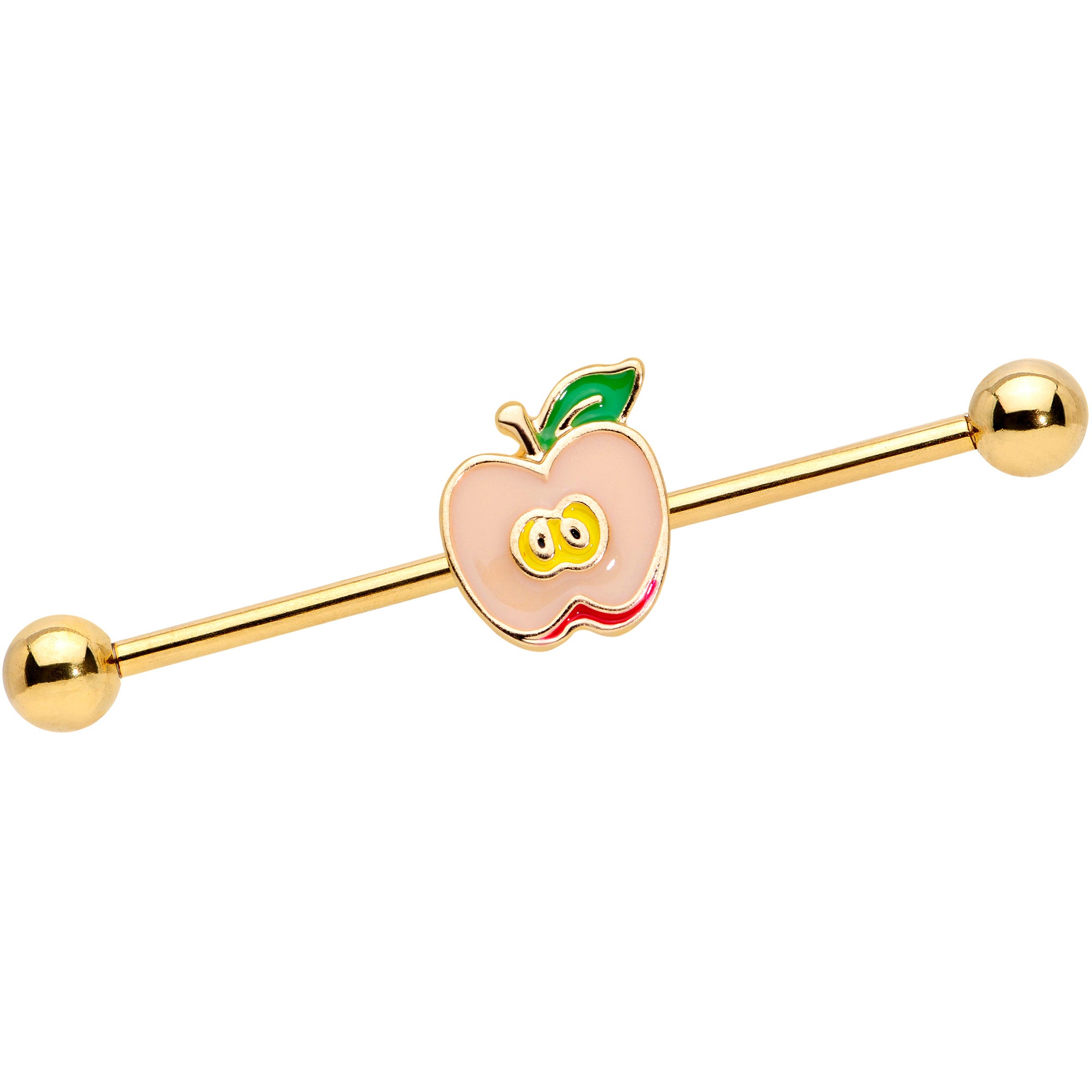 14G Gold Tone Sweet Apple Industrial Barbell 38mm