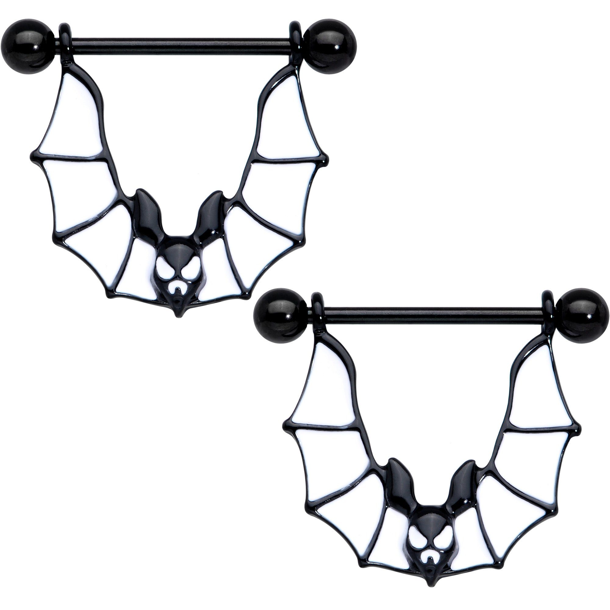 14G 3/4 Black Bats Halloween Nipple Shield Set