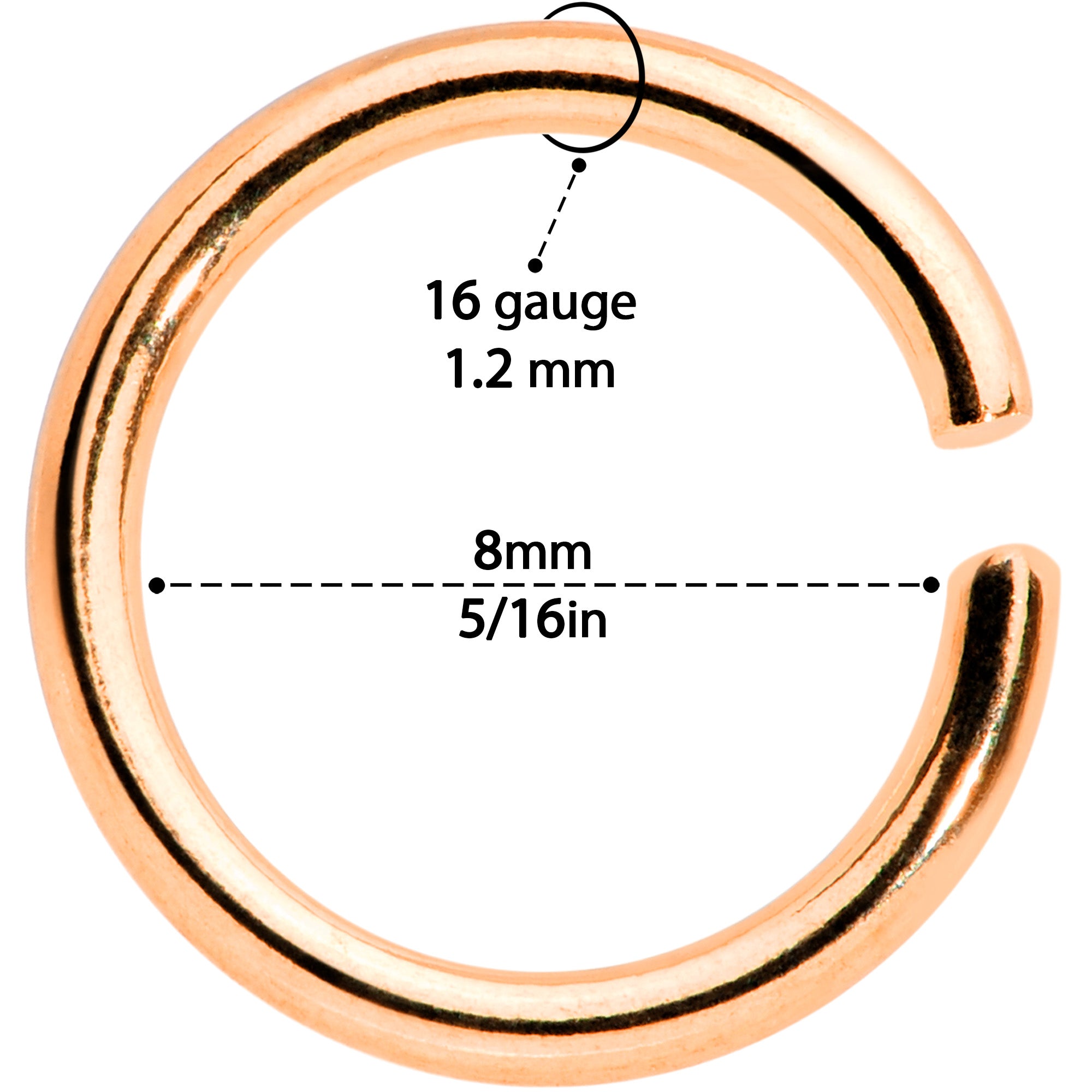 16G 5/16 Rose Gold Tone Seamless Cartilage Ring Set of 12