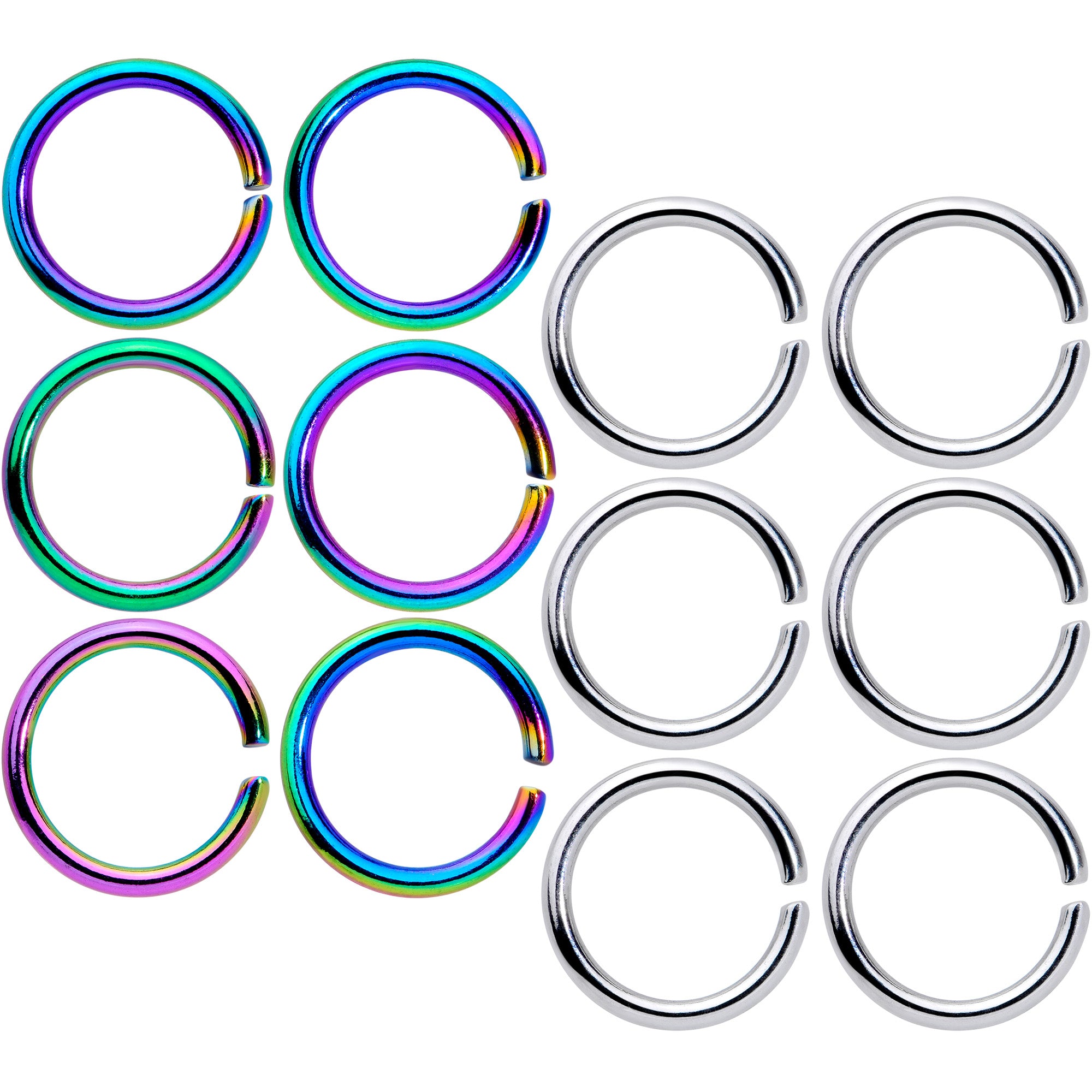 16G 5/16 Steel Rainbow Anodized Seamless Cartilage Ring Set of 12