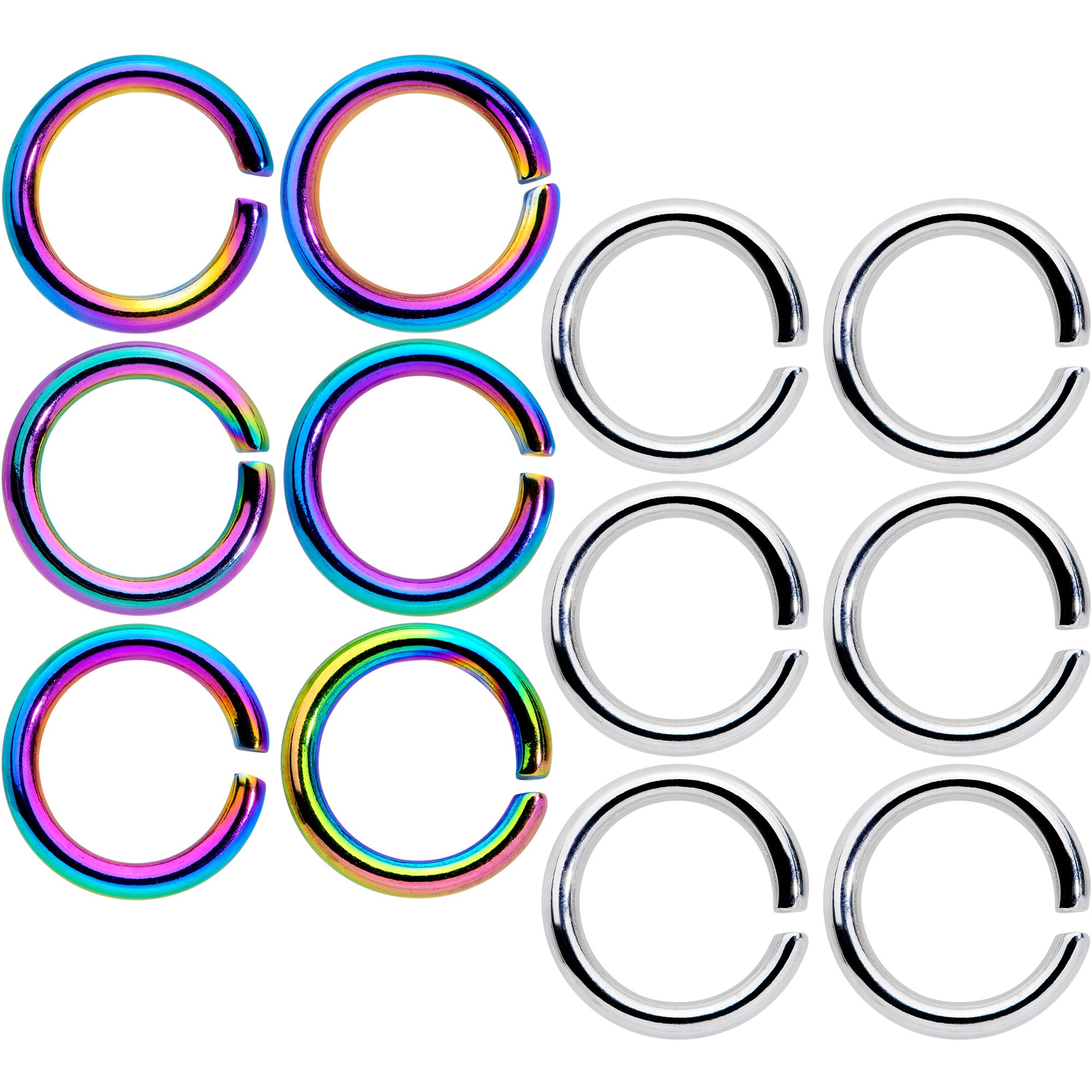 14G 5/16 Steel Rainbow Anodized Seamless Cartilage Ring Set of 12