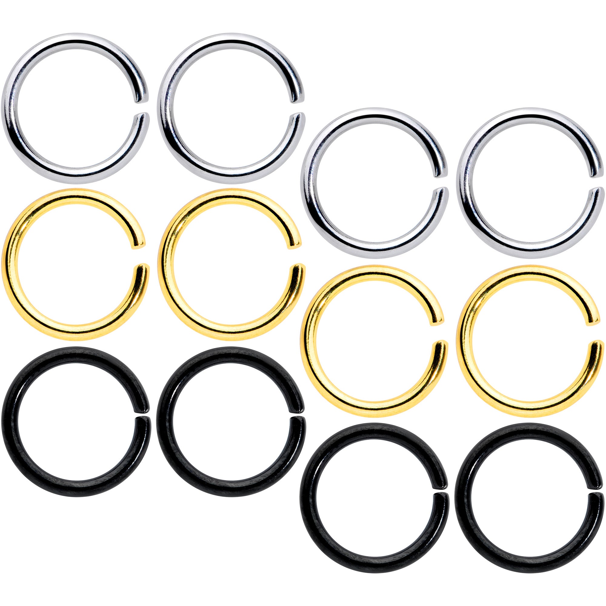 16G 5/16 Steel Black Gold Tone Seamless Cartilage Ring Set of 12