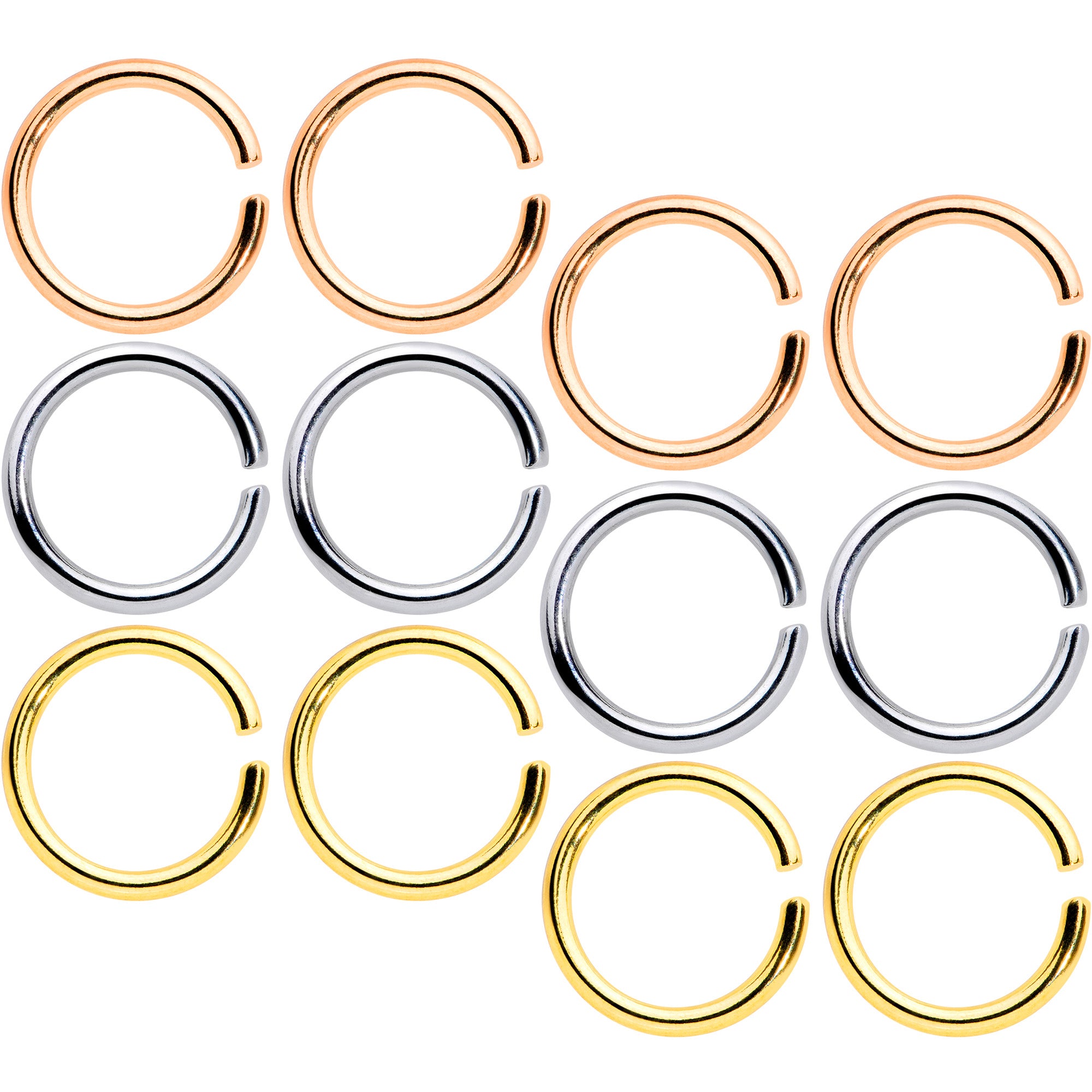 16G 5/16 Steel Mixed Gold Tone Seamless Cartilage Ring Set of 12