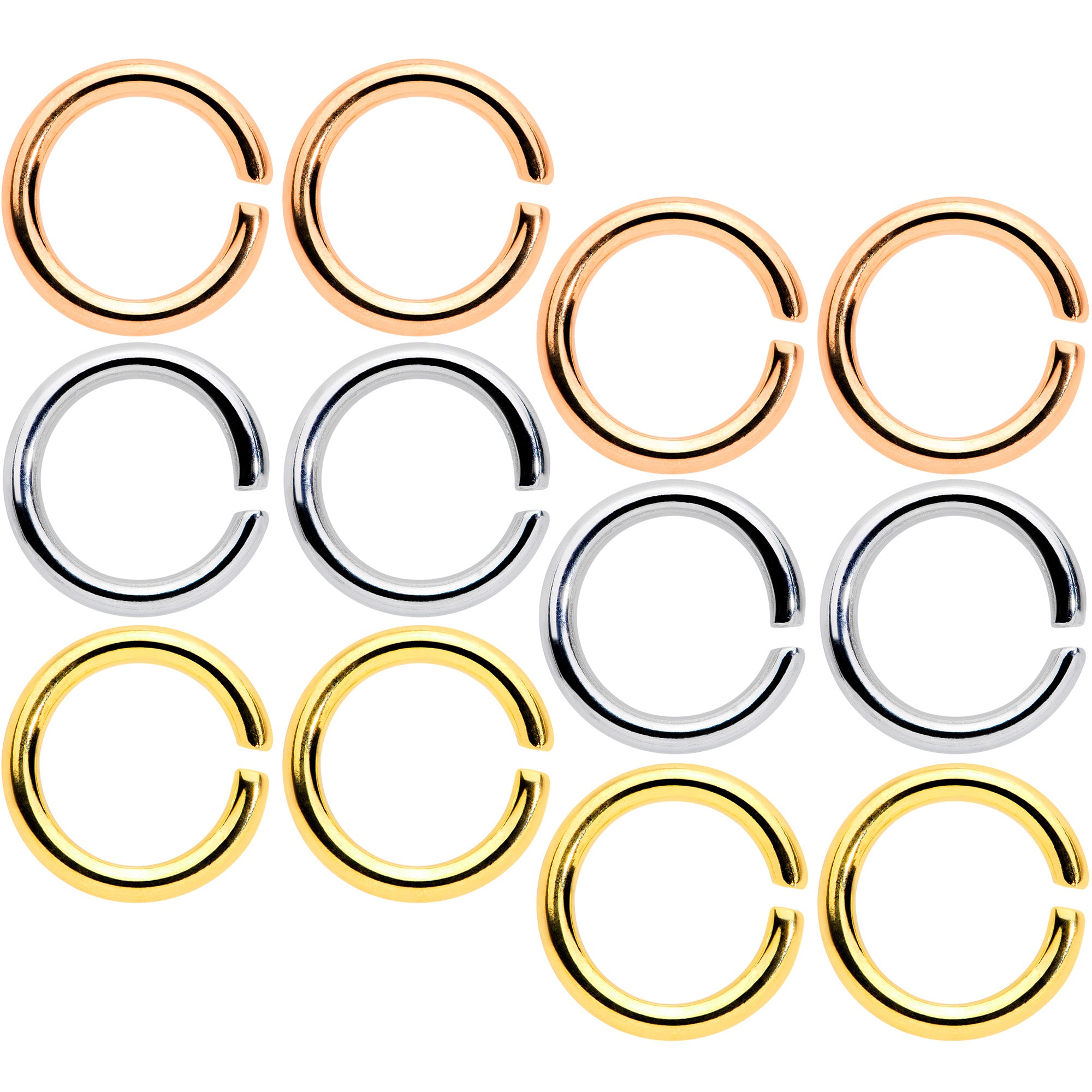 14G 5/16 Steel Mixed Gold Tone Seamless Cartilage Ring Set of 12