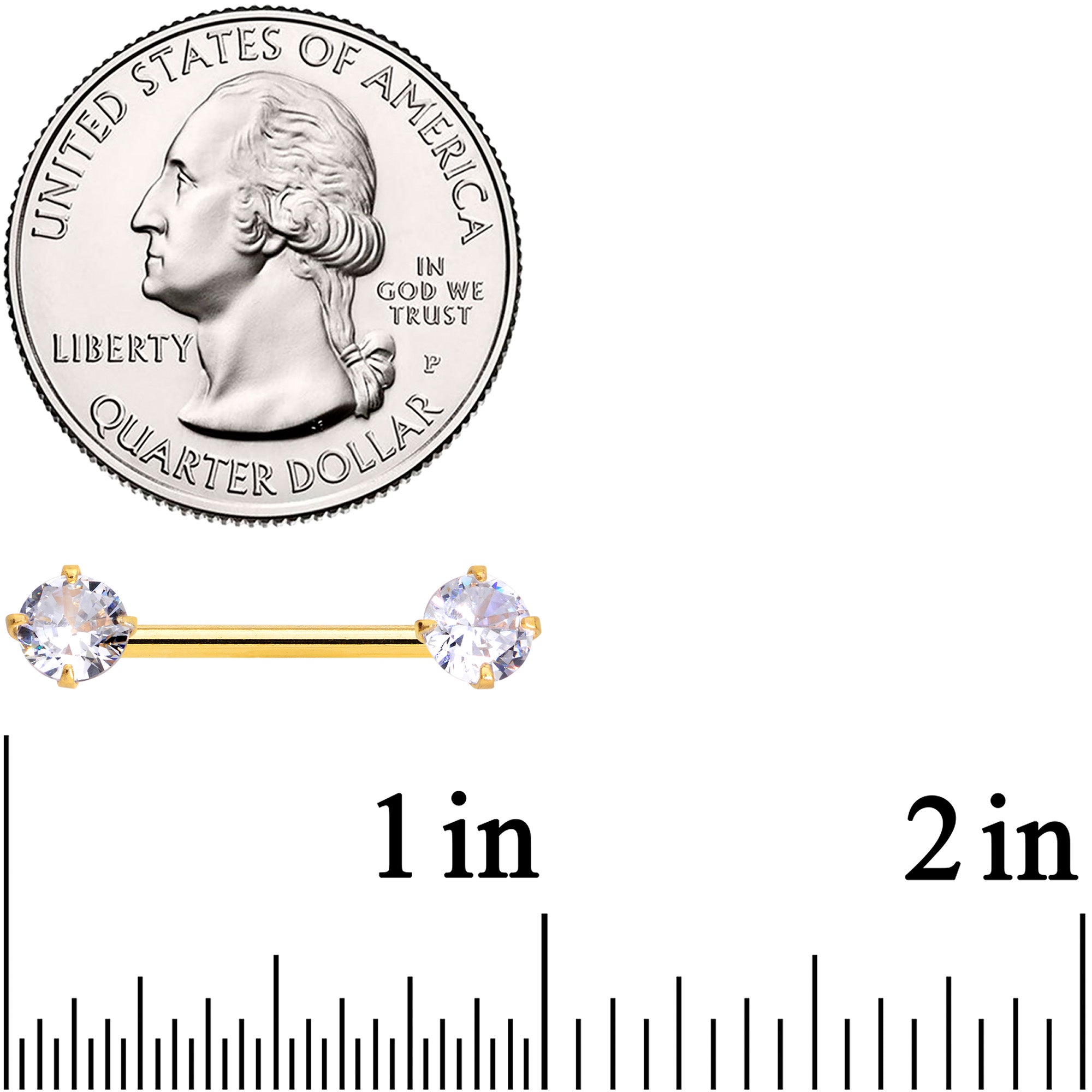 14G 9/16 Clear CZ Gold Tone Threadless Barbell Nipple Ring Set