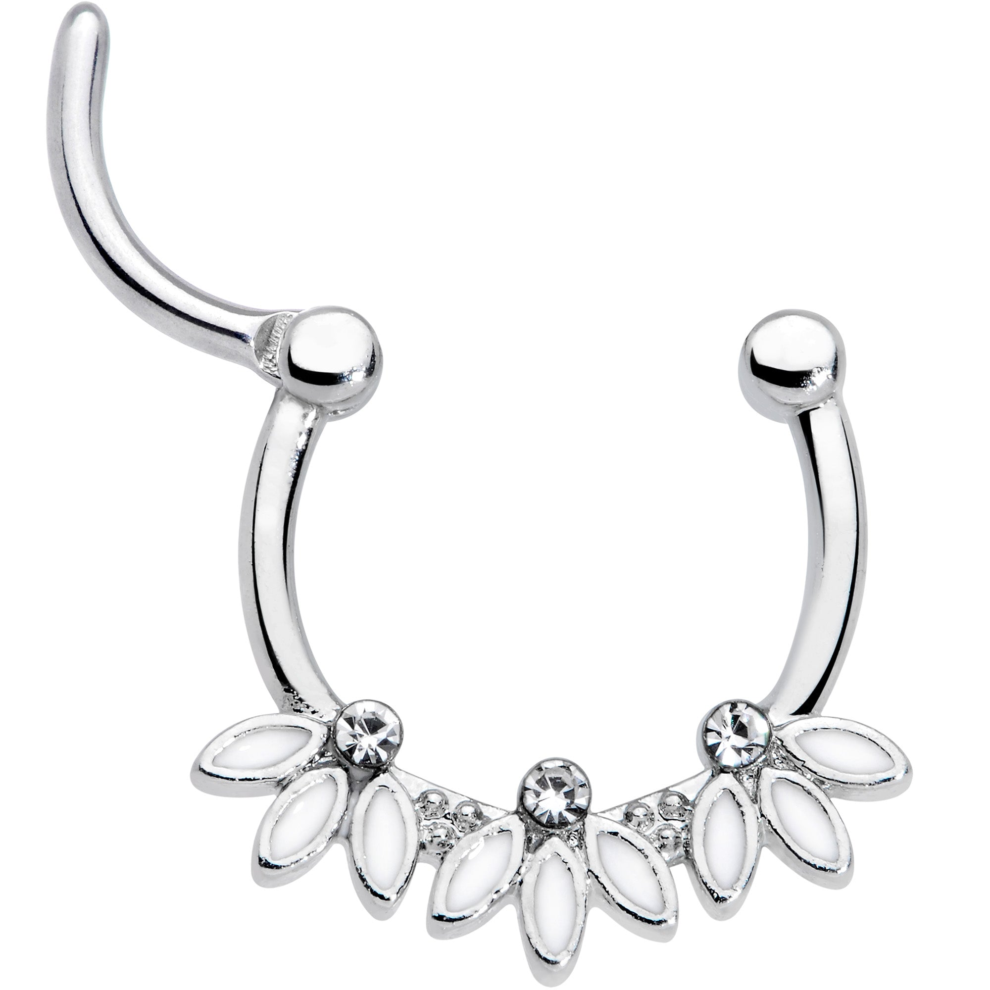 16G 3/8 Clear Gem White Leaves Septum Clicker