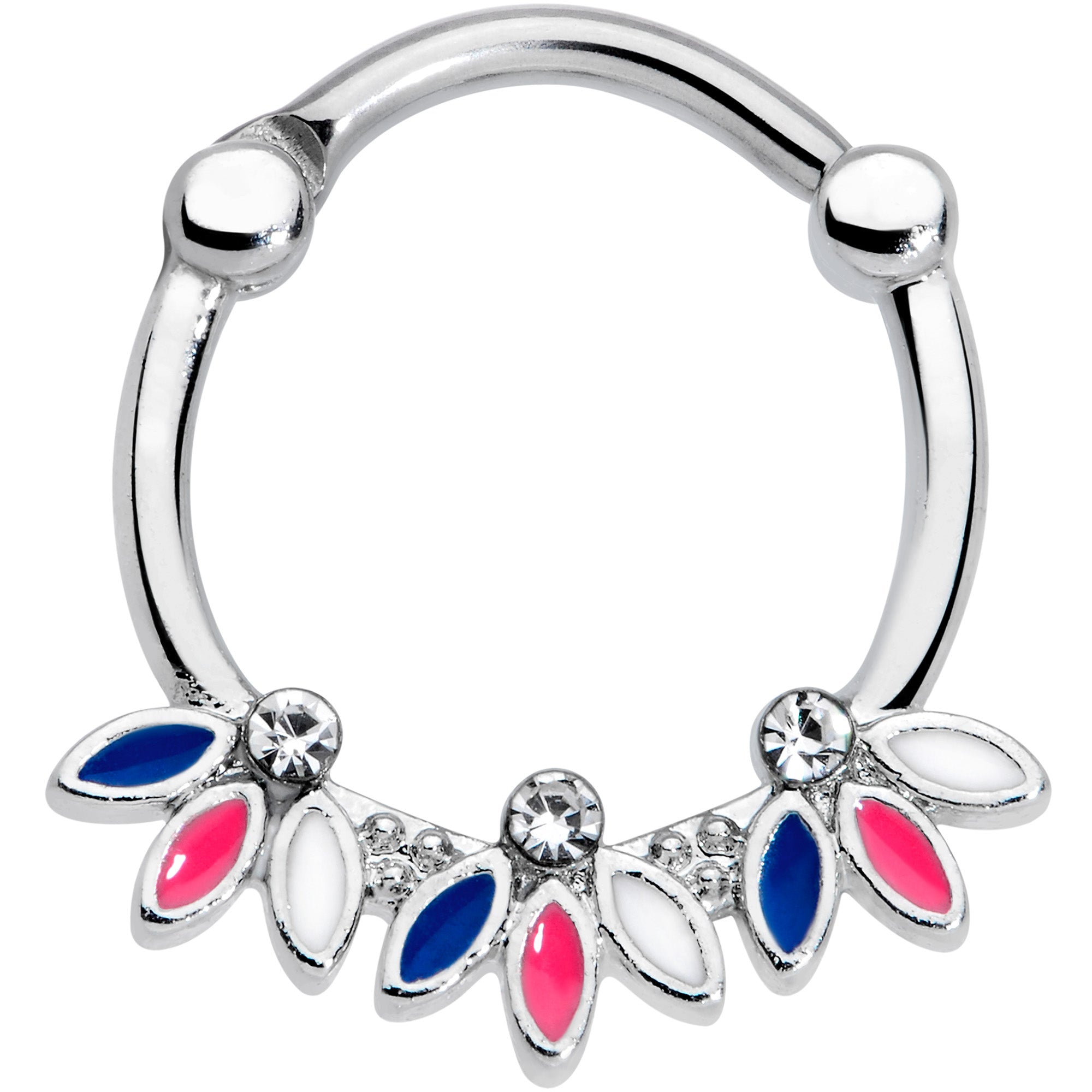 16G 3/8 Clear Gem White Pink Blue Leaves Septum Clicker