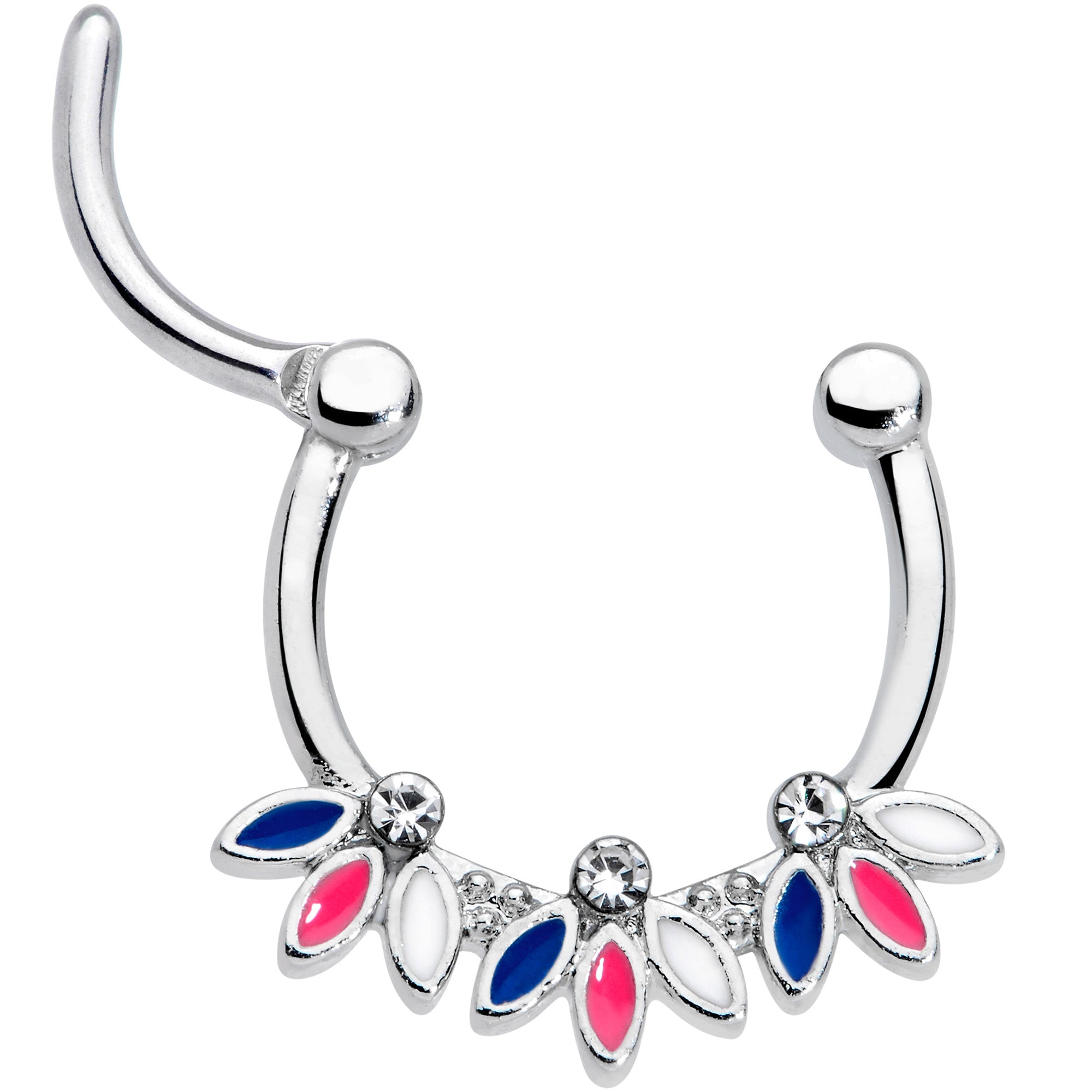 16G 3/8 Clear Gem White Pink Blue Leaves Septum Clicker